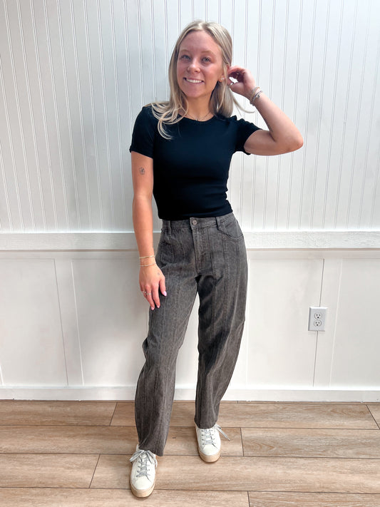 Sammie Brown Cheetah Seamed Barrel Jeans