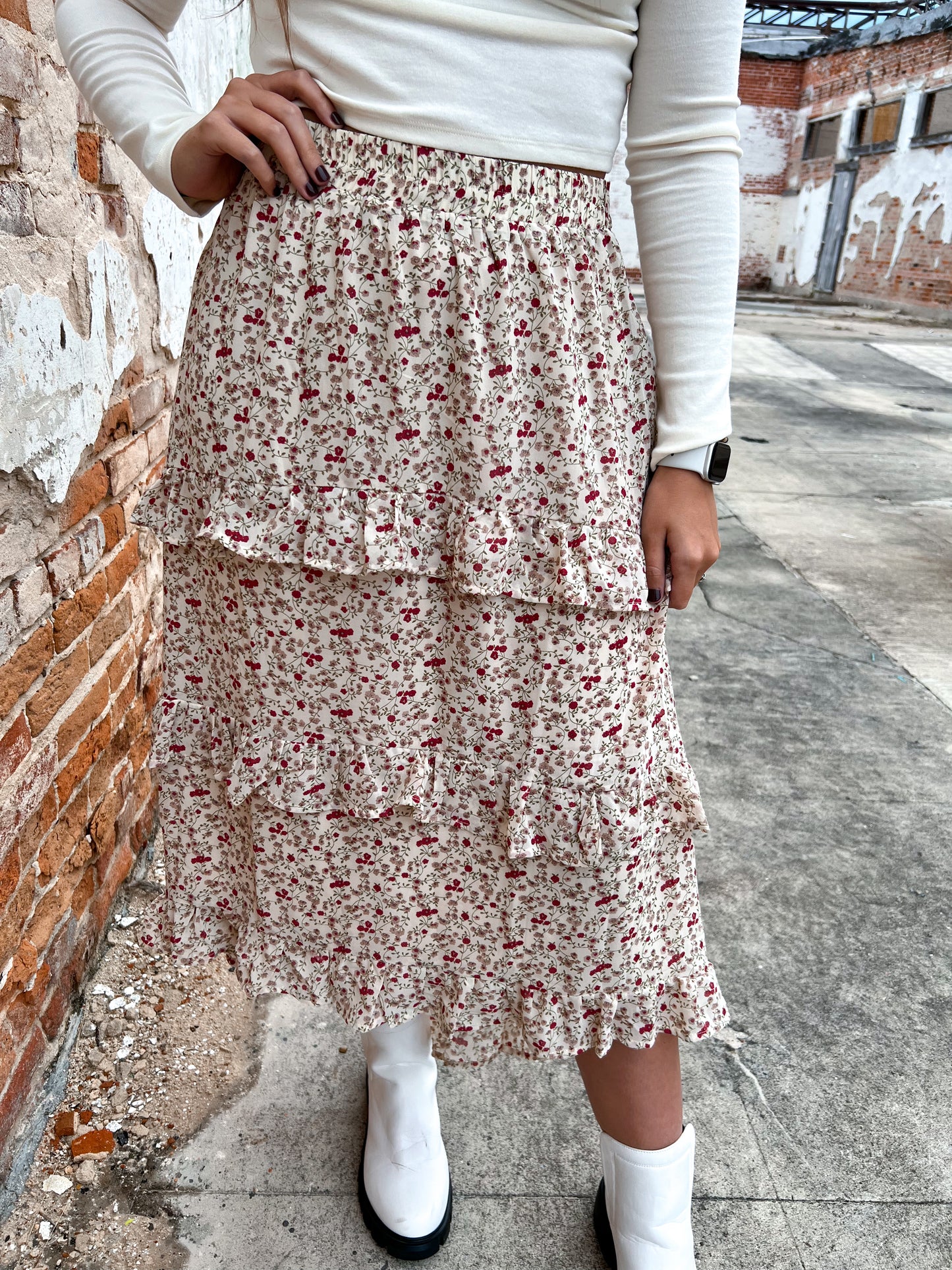 Julian Tiered Ruffle Floral Maxi Skirt-Maxi-&merci--The Twisted Chandelier