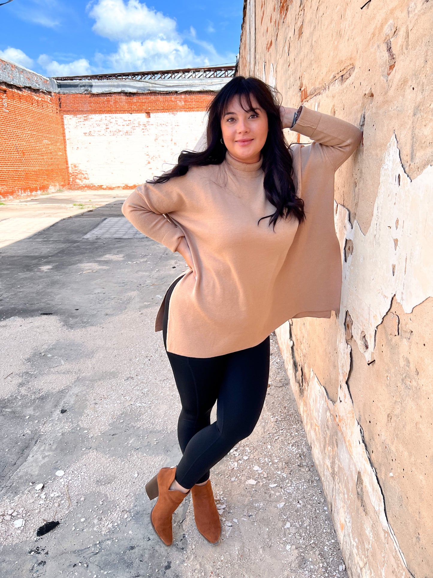Allie Mock Neck Long Sleeve Top-Sweater-Entro-BIN B4-The Twisted Chandelier