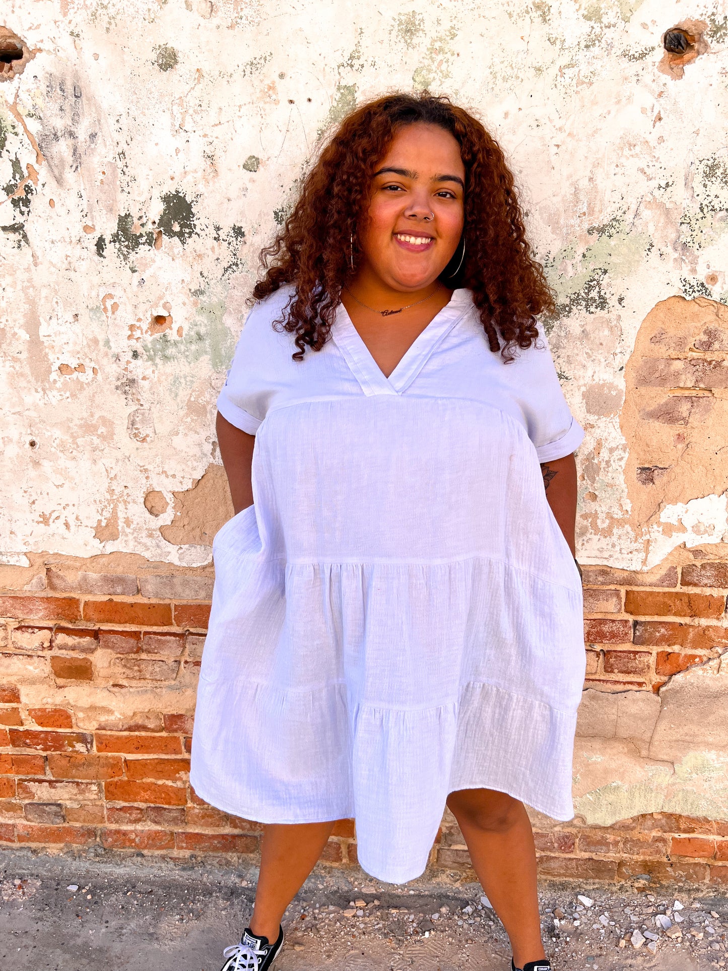 Breanna Gauze Tiered Ruffle Mini Dress - Plus-Dress-Heyson--The Twisted Chandelier