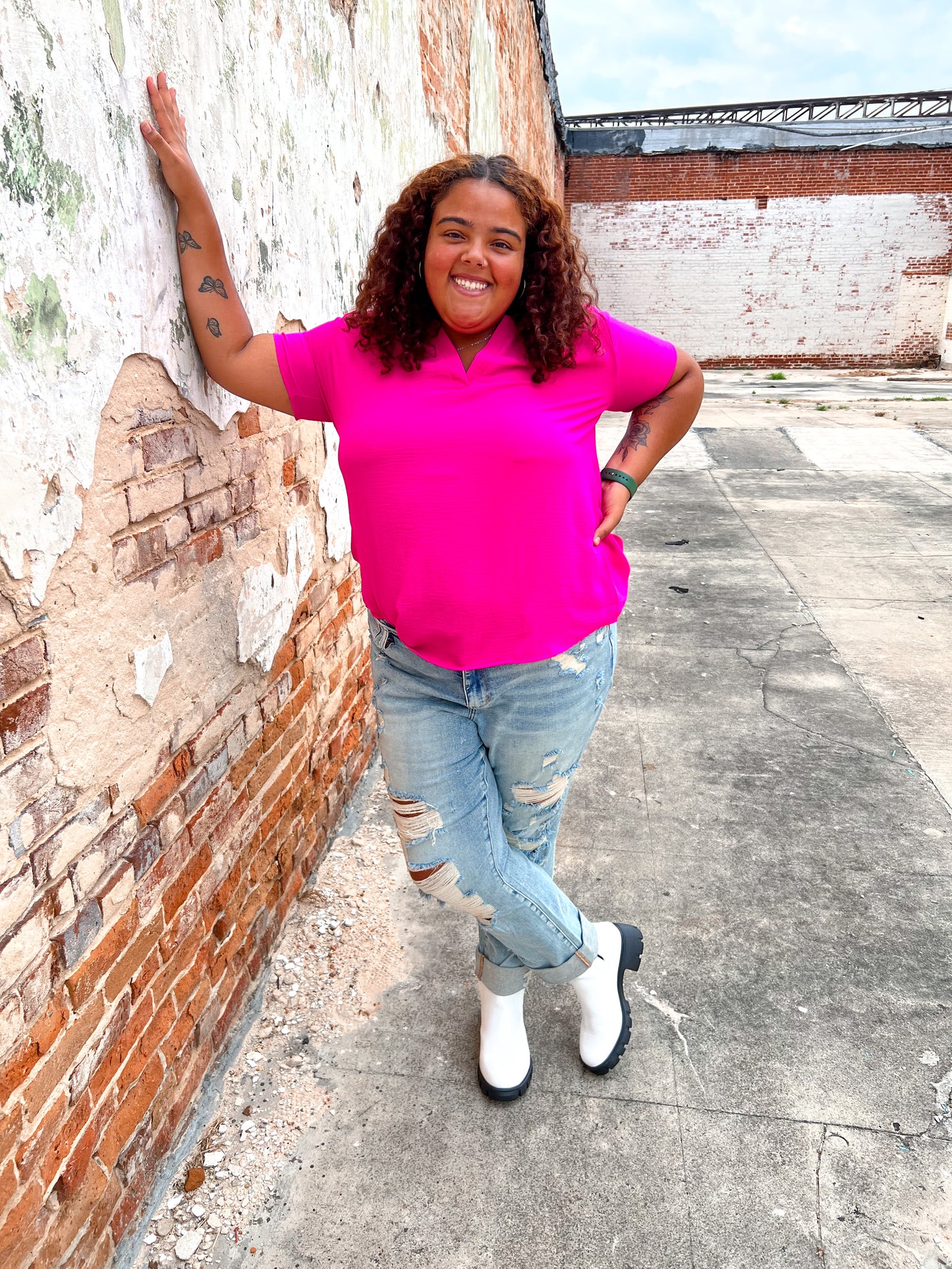 Taya Solid V-Neck Top - Pink-BLOUSE TOP-Entro-8/22/23, BIN B3-The Twisted Chandelier