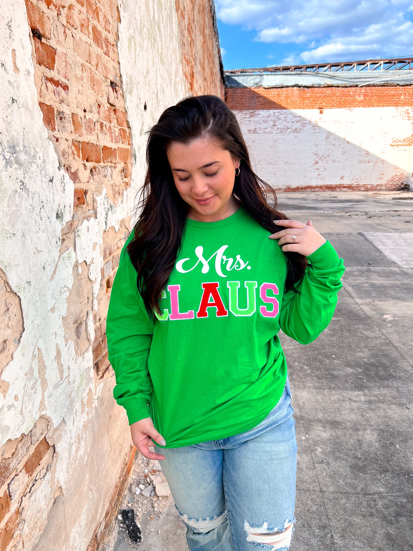Soft Ideal Chenille Mrs. Claus Long Sleeve T-Shirt-TOPS-Tees2urdoor-$25 & Under Sale,Christmas tote ct1,Tops Collection-The Twisted Chandelier