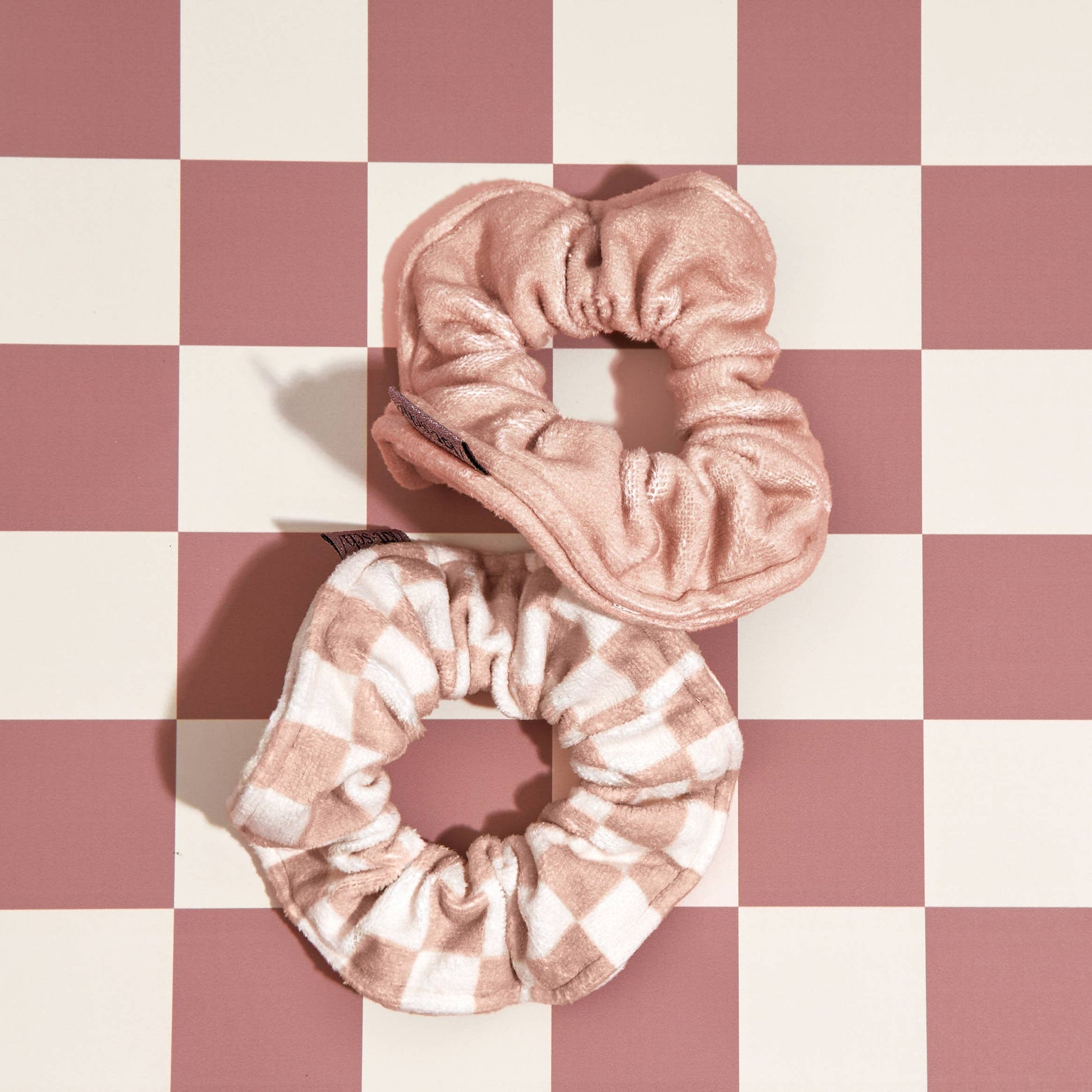 Microfiber Quick-Dry Towel Scrunchie 2PC- Terracotta Checker-KITSCH--The Twisted Chandelier