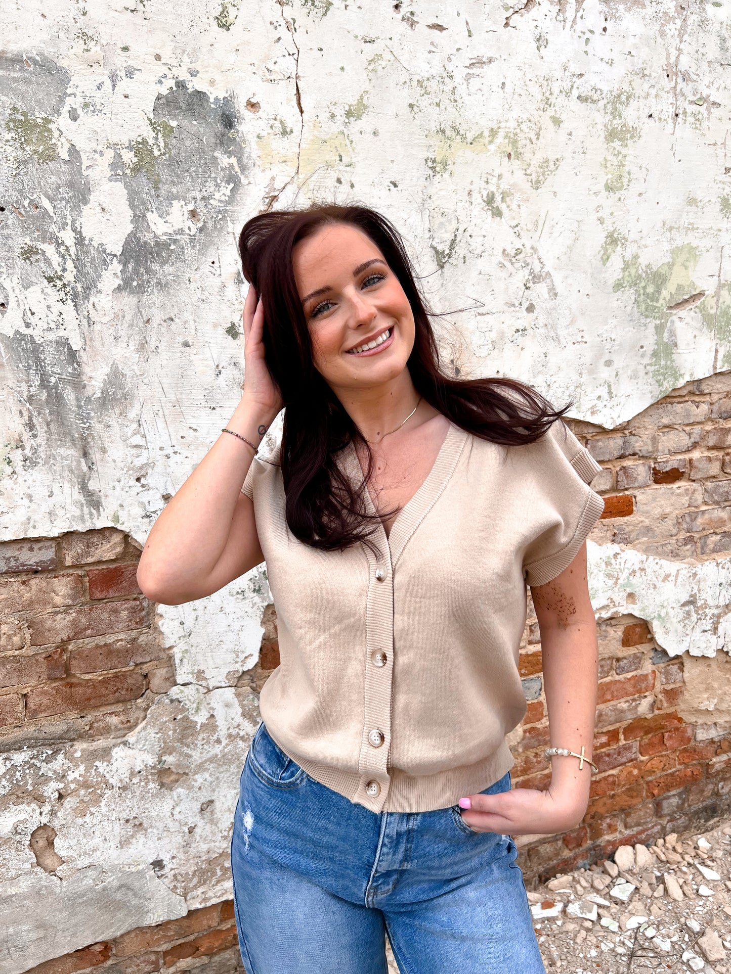 Dannah Multi Way Soft Cotton Button Down Sweater Vest Cardigan-Cardigan-in february-Bin B5,FD 03/11/25,Tops Collection-The Twisted Chandelier