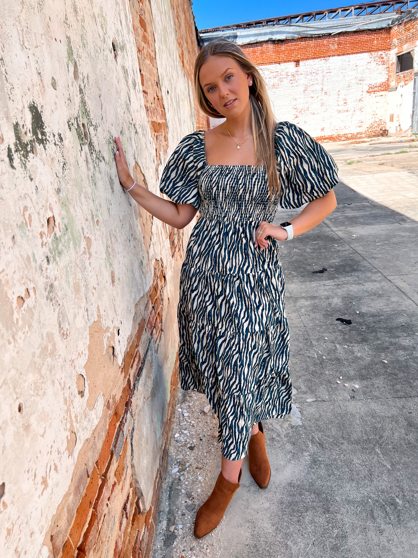 Becca Printed Tiered Square Neck Midi Dress-Dress-Entro-BIN A2-The Twisted Chandelier