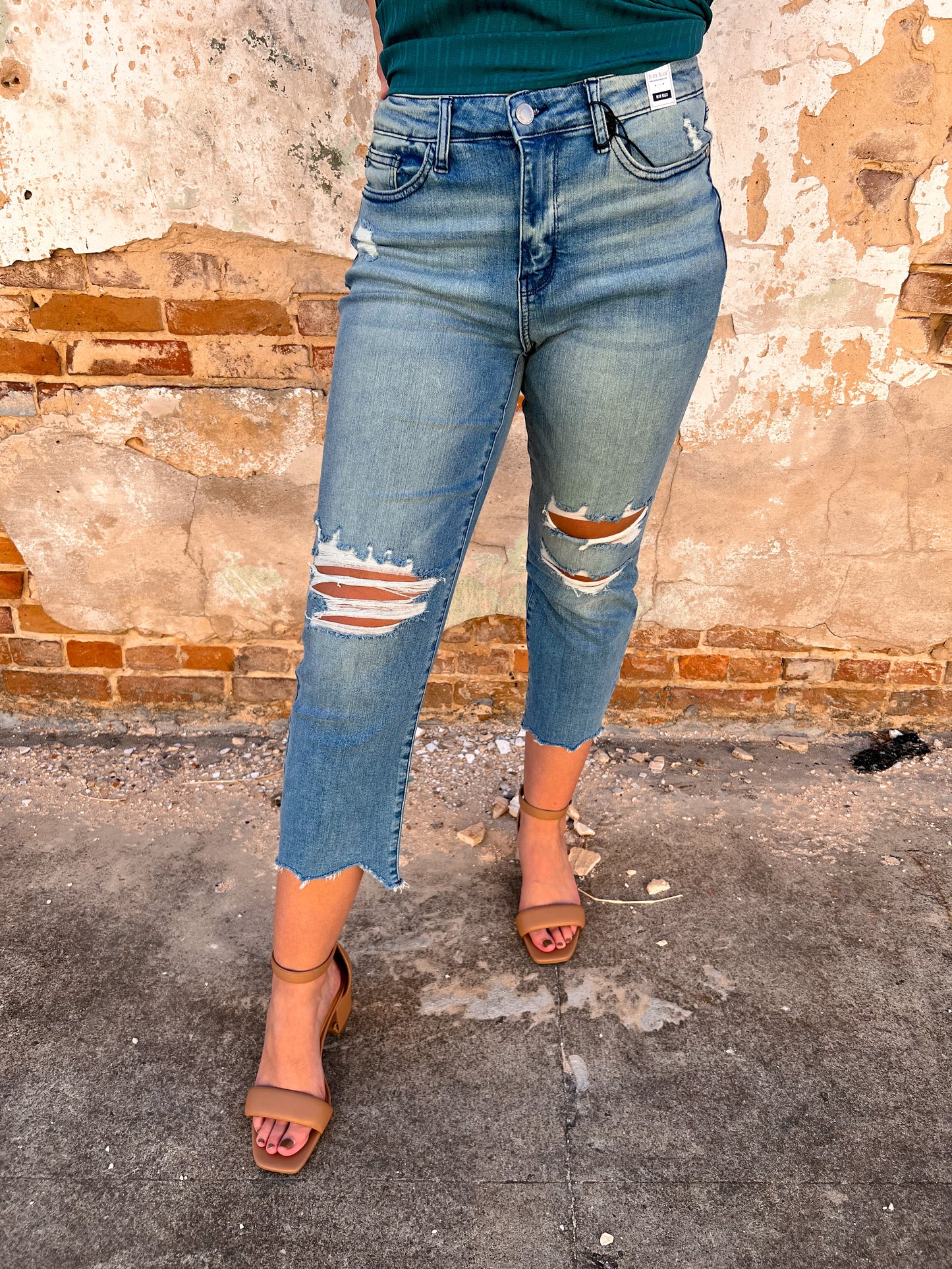 Mid Rise Tinted Wash & Destroy Crop Straight Judy Blues Jeans-Capri-Judy Blues-8/8/23, BIN D5-The Twisted Chandelier