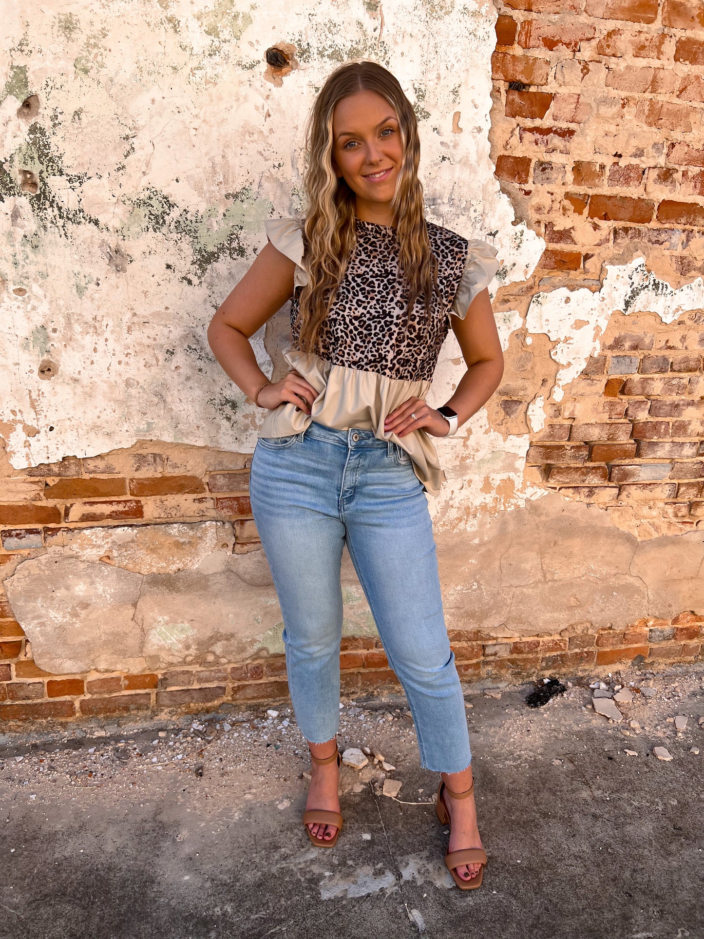 Charlie Mixed-Fabric Ruffled Cap Sleeves Baby Doll Top-BLOUSE TOP-jodifl-FAVES, G10463-The Twisted Chandelier