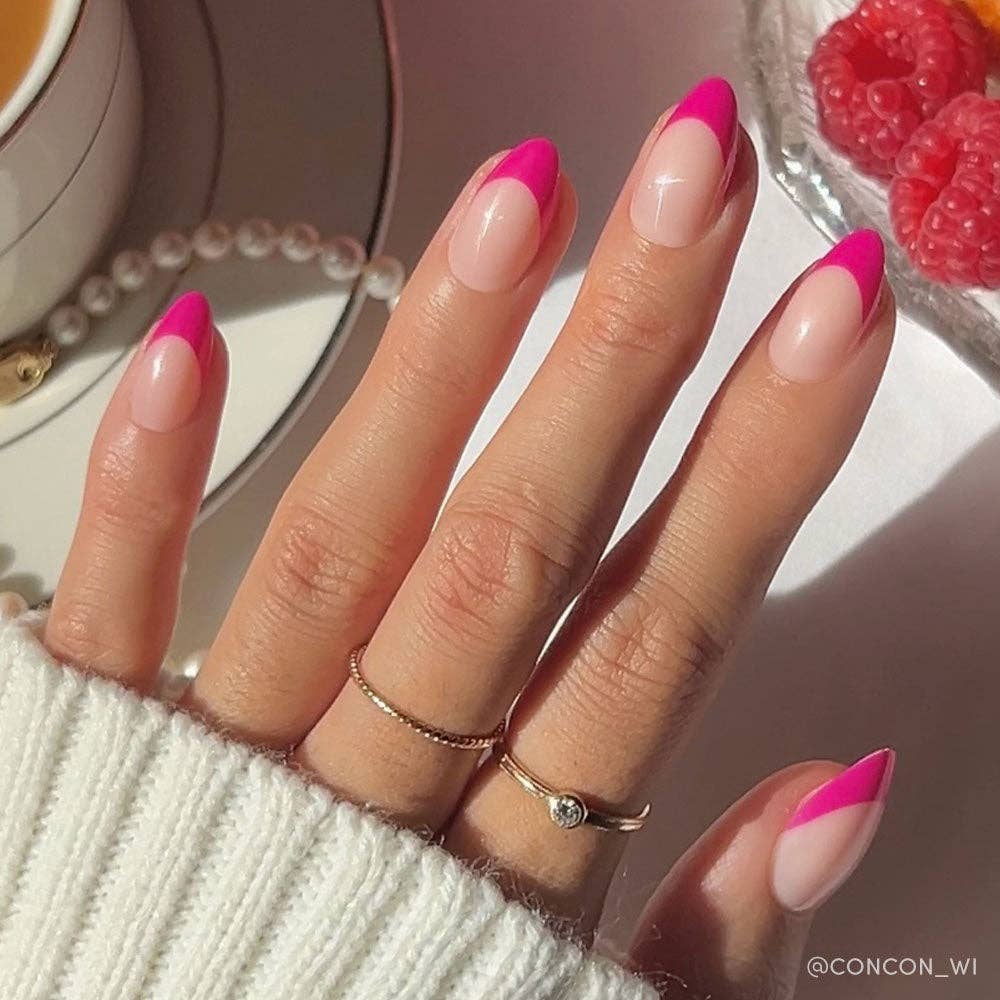 Raspberry Sorbet Press-On Nails | French Tip | Short Almond-Glamnetic-The Twisted Chandelier