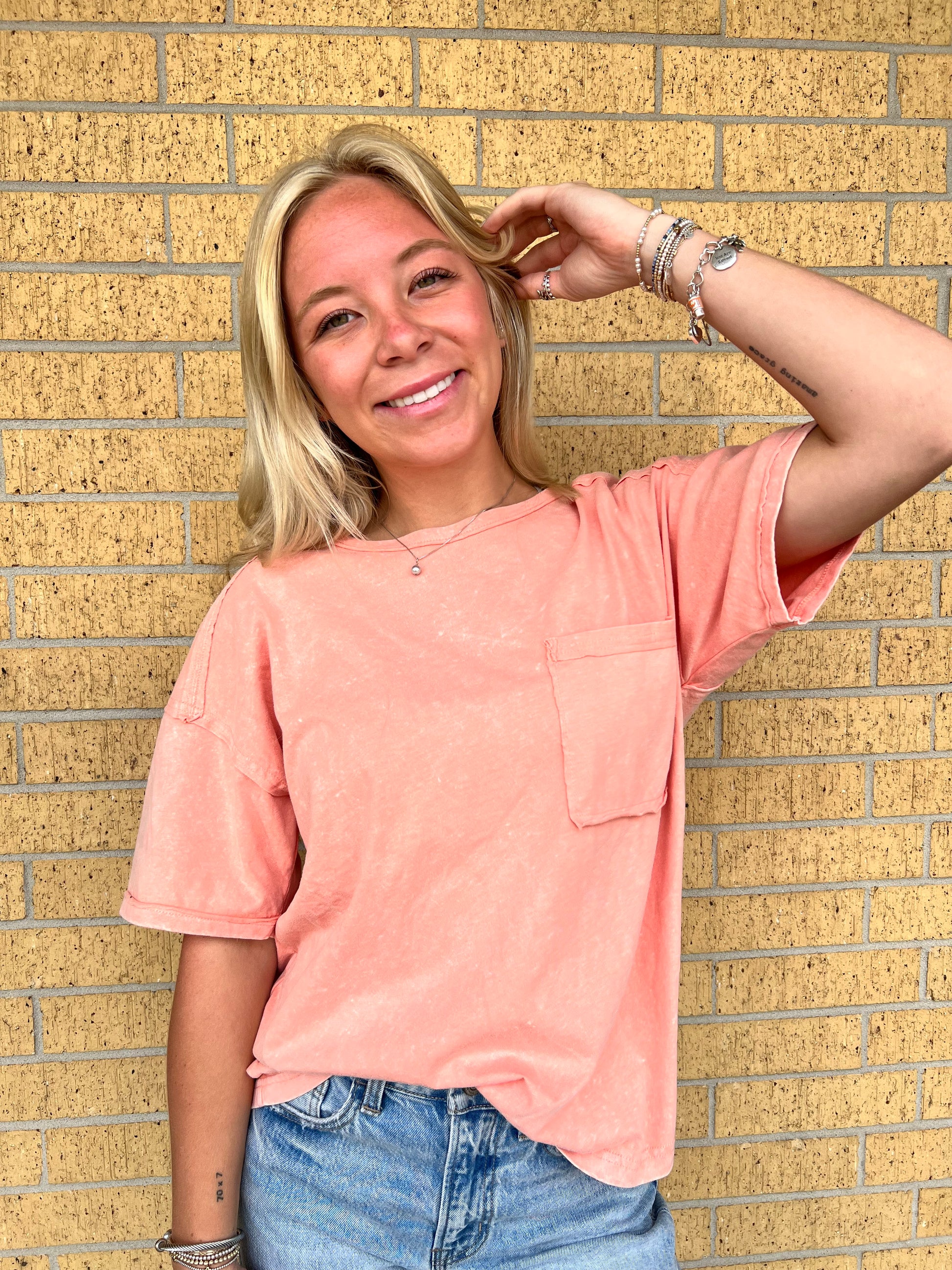 Jillian Oversized Crop Comfy Knit Top - Salmon-VERY J-BIN A 3,FD 08/12/25,NT12068,Tops Collection-The Twisted Chandelier