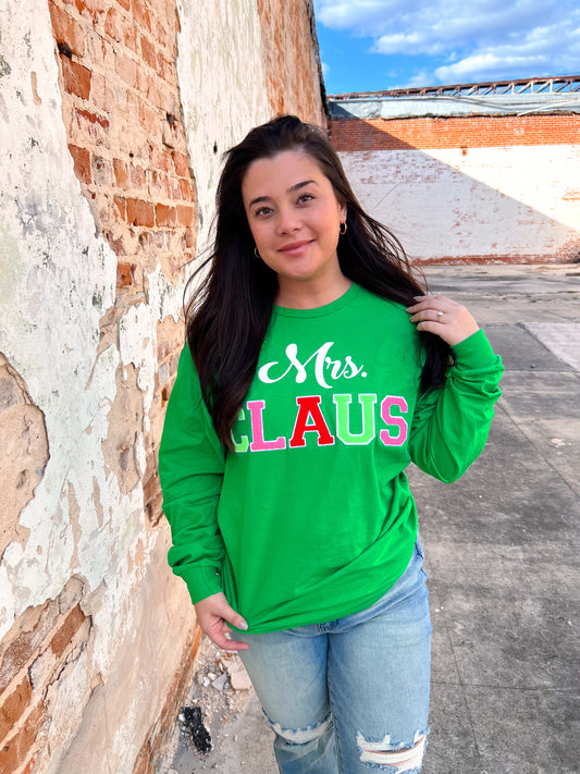 Soft Ideal Chenille Mrs. Claus Long Sleeve T-Shirt-TOPS-Tees2urdoor-BIN D6-The Twisted Chandelier