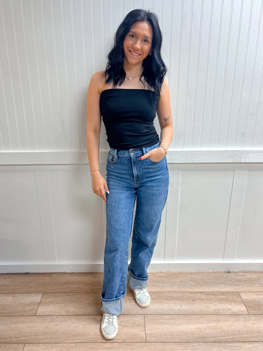 Catherine Cotton Tube Top w/ Built in Bra - Black