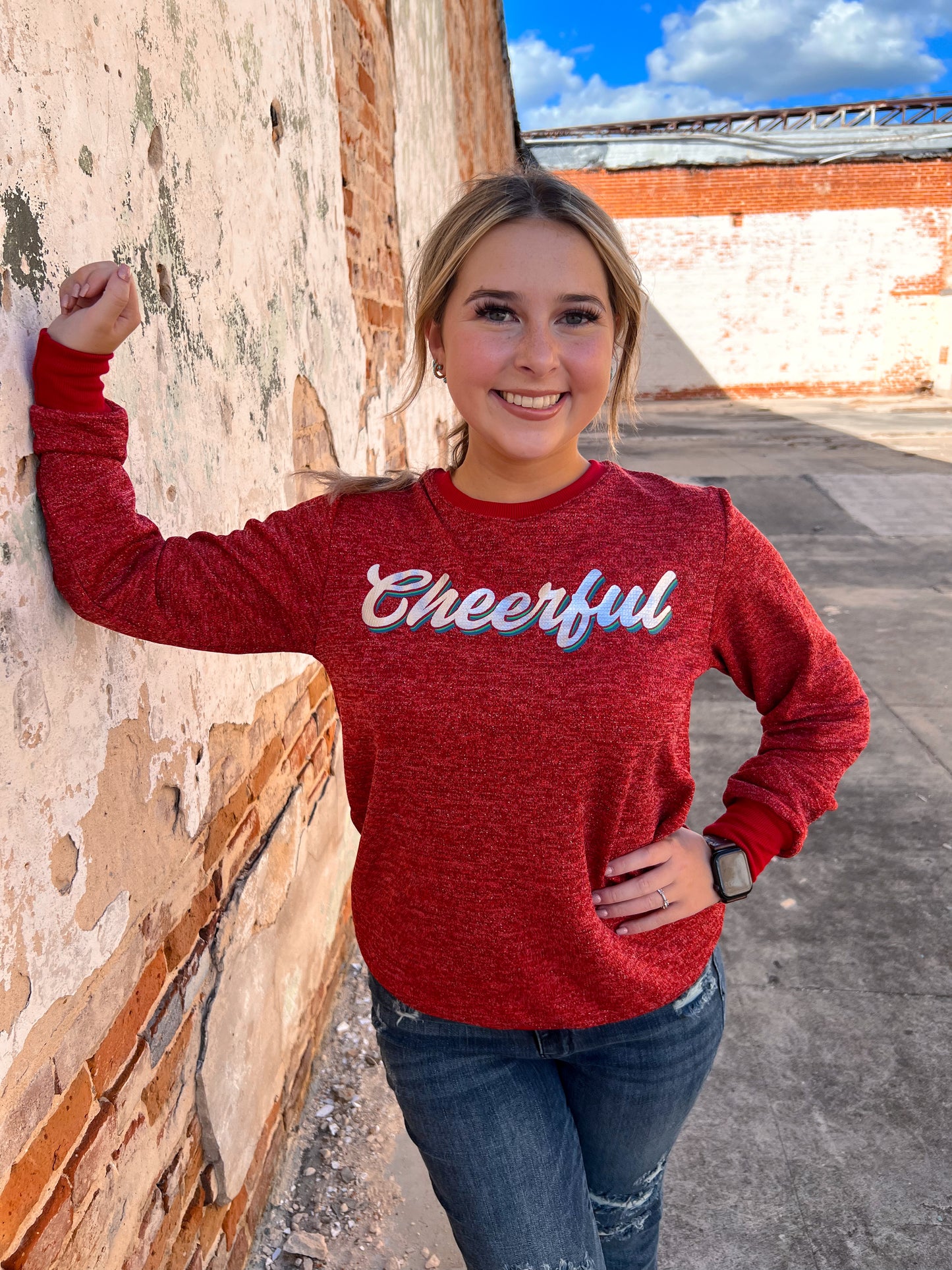 Cheerful on Sparkly Glitter Sweatshirt-Graphic T-Shirt-Southern Grace Wholesale-BIN D4-The Twisted Chandelier