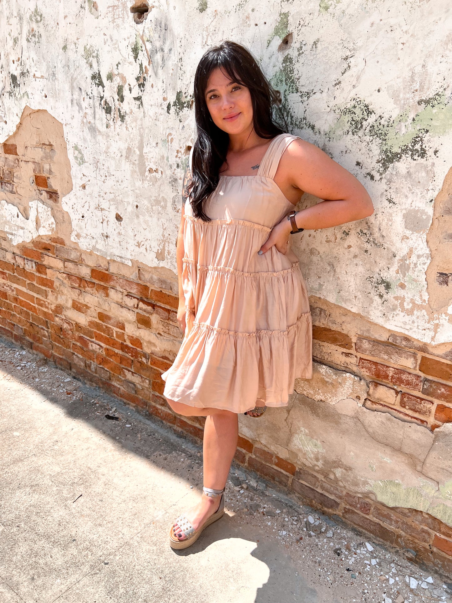 Camila Solid square neck tiered mini dress-Dress-Entro-BIN C3-The Twisted Chandelier