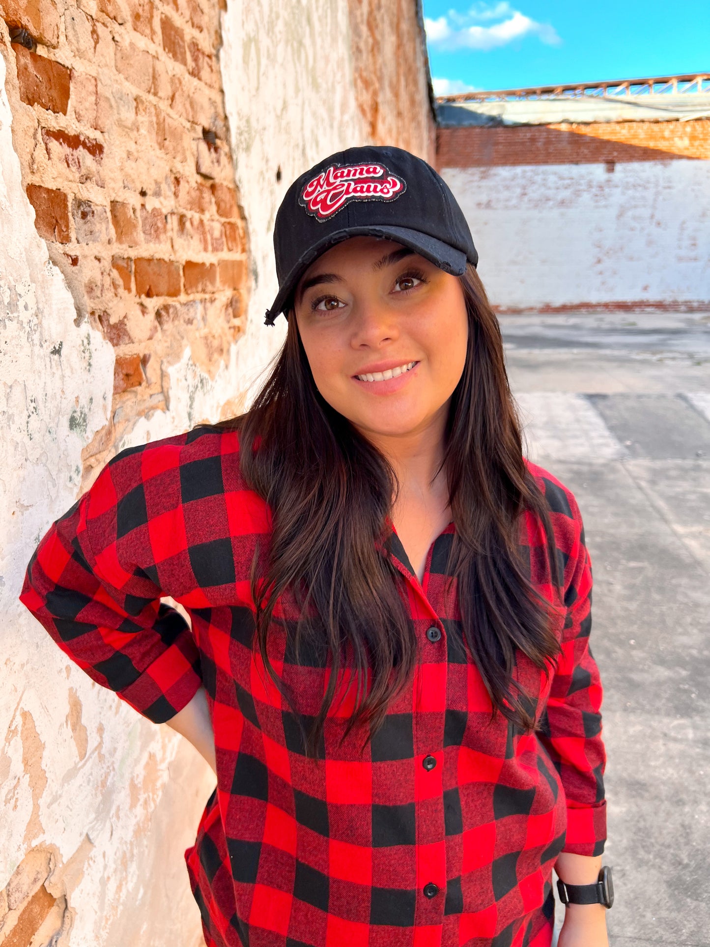 Mama Clause Patch On Black Distressed Hat-Hat-Southern Grace Wholesale--The Twisted Chandelier
