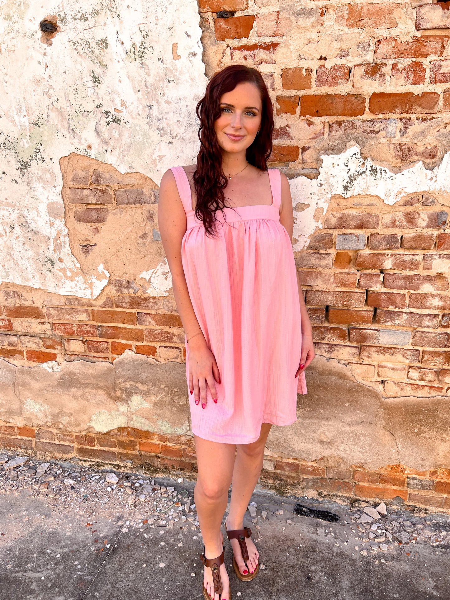 Alannah Crinkled Babydoll Mini Dress With Back Ribbon-Mini Dress-idem ditto-BIN D3,DJR,FD 04/01/25-The Twisted Chandelier