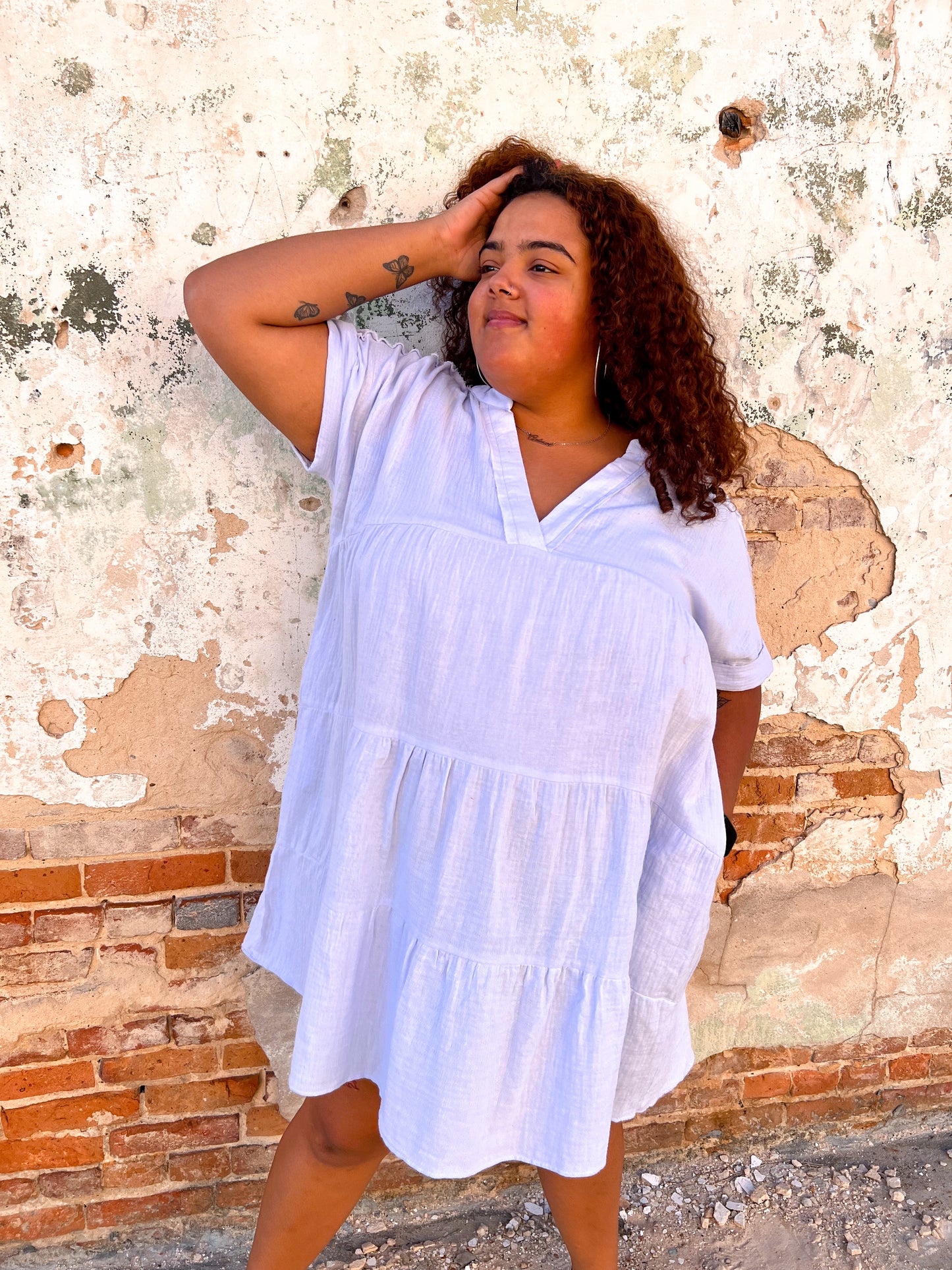 Breanna Gauze Tiered Ruffle Mini Dress - Plus-Dress-Heyson--The Twisted Chandelier