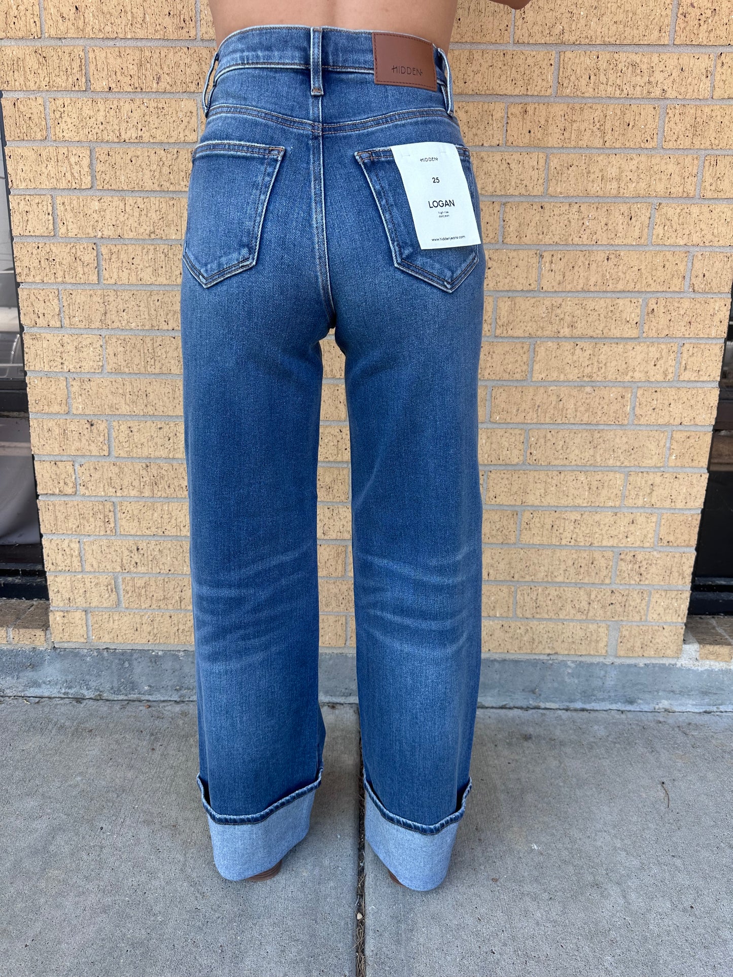 Logan Dark Wash Cuffed Stretch Clean Dad Jeans-Hidden Jeans-Bin b6,bottoms,Fd 8/5/25-The Twisted Chandelier