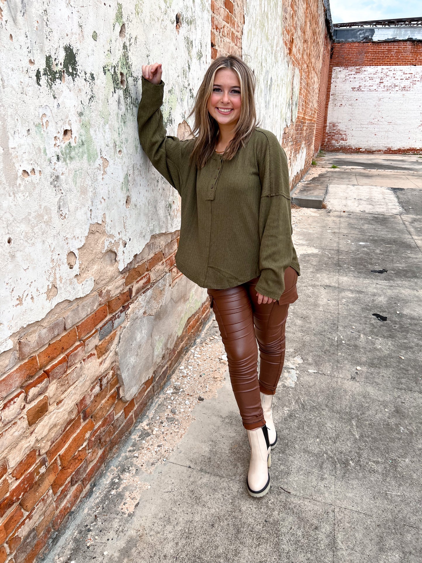 Mikayla Button Down Oversized Henley Knit Top-BLOUSE TOP-VERY J-09/12/23, 11/28/23 md, 1st md-The Twisted Chandelier