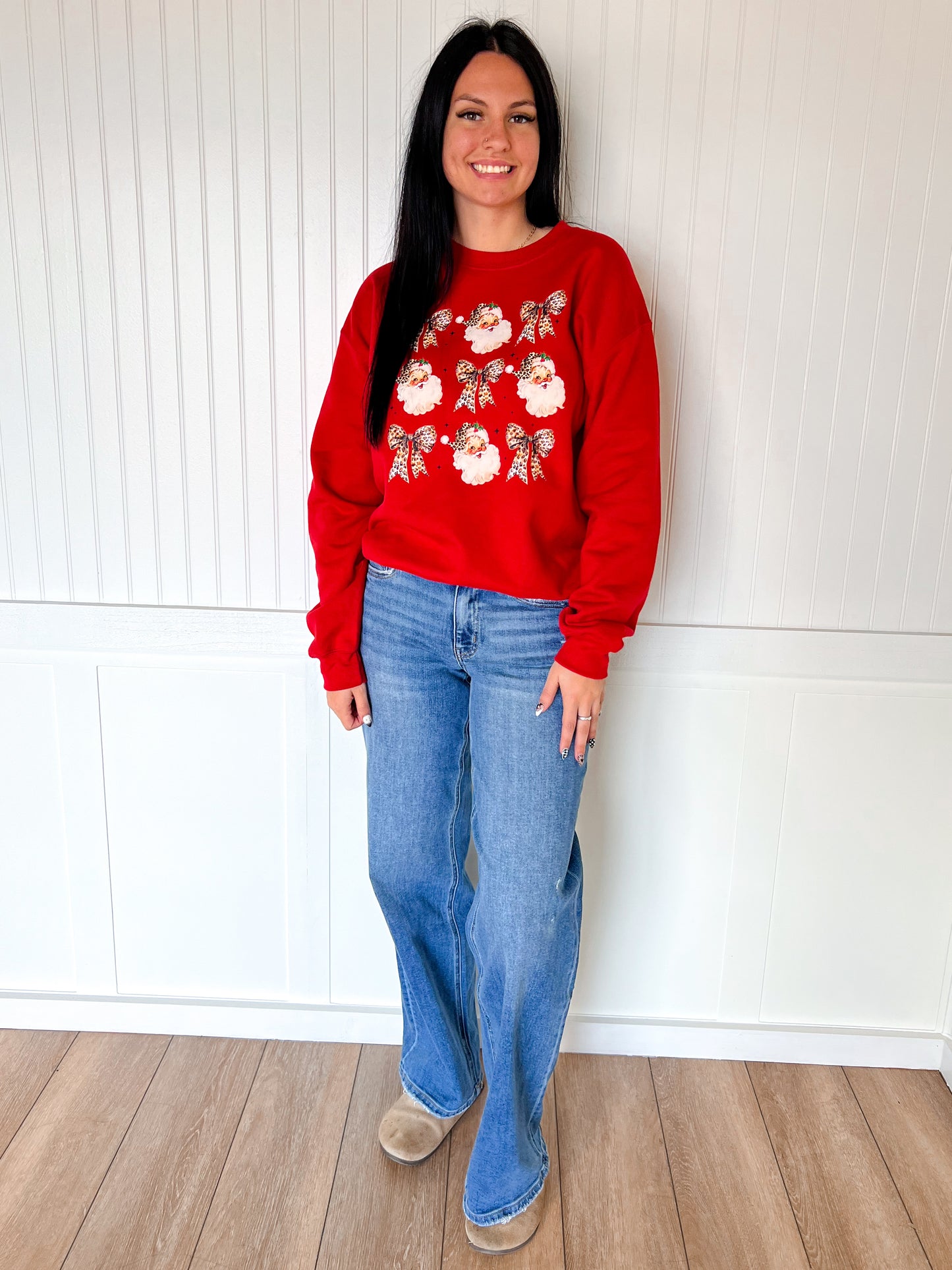 Leopard Bow Santa Design-Top-This Wild Life Wholesale-Tops Collection-The Twisted Chandelier