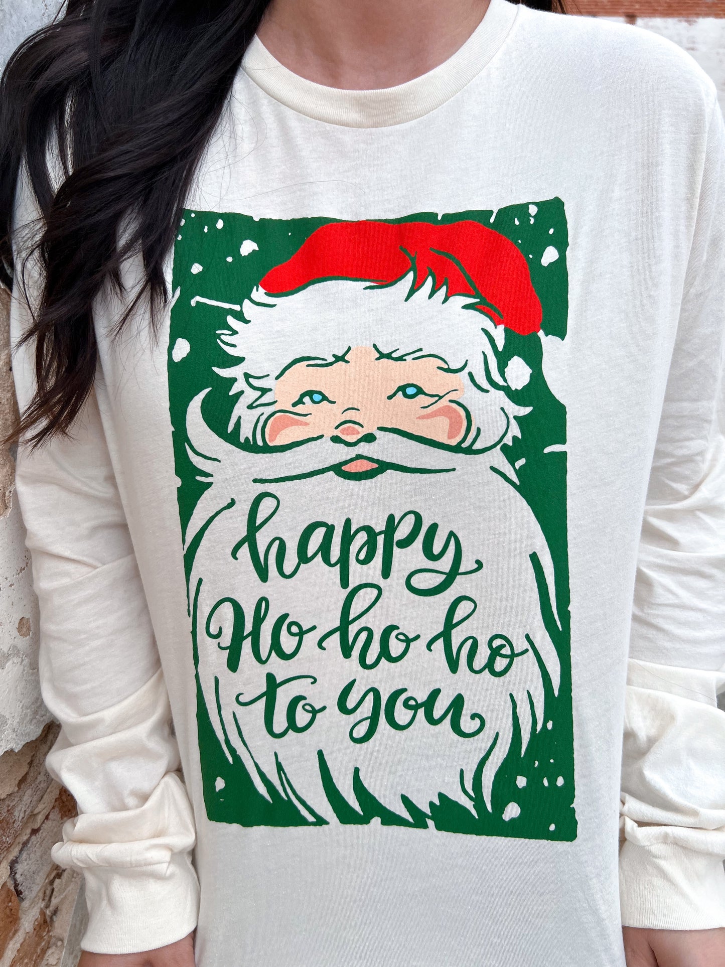 Happy Ho Ho Ho Natural Long Sleeve-Long Sleeve Top-small town society-Bin C1, Max Retail-The Twisted Chandelier
