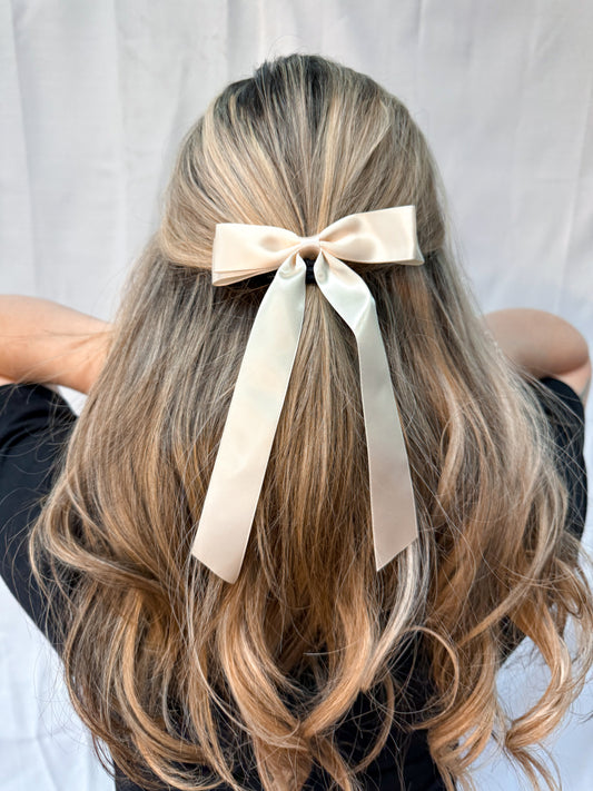 Satin Bow Hair Clip - Ivory-Hair Claws & Clips-Swan Madchen-Created - 01/15/24-The Twisted Chandelier
