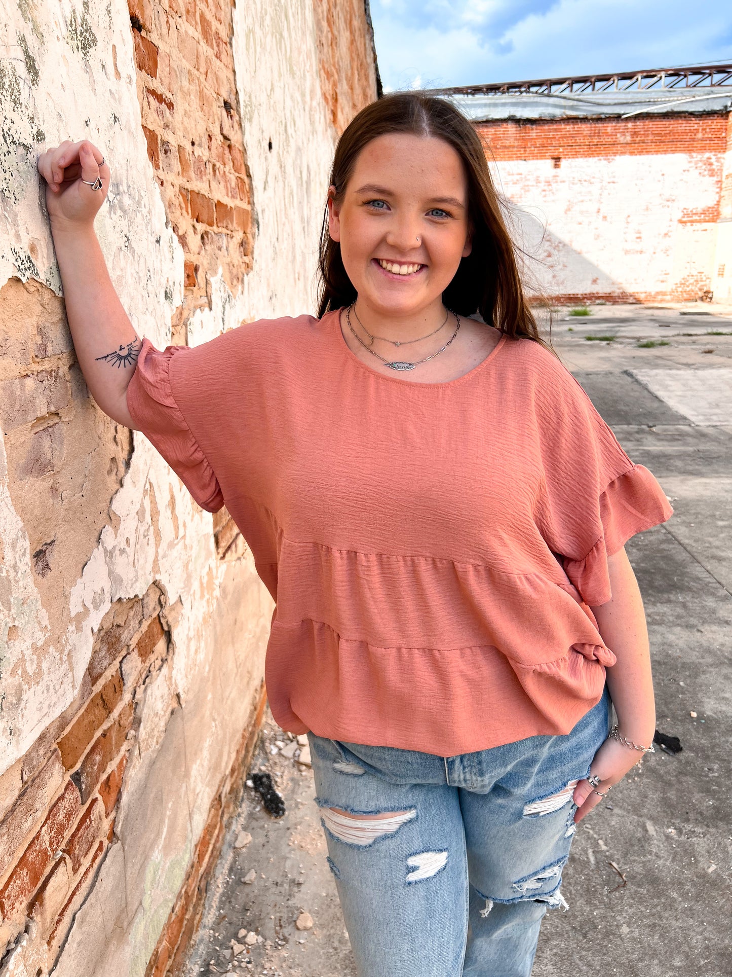 Erin Lightweight Textured Tried Ruffle Blouse-BLOUSE TOP-Heyson-BIN A3-The Twisted Chandelier