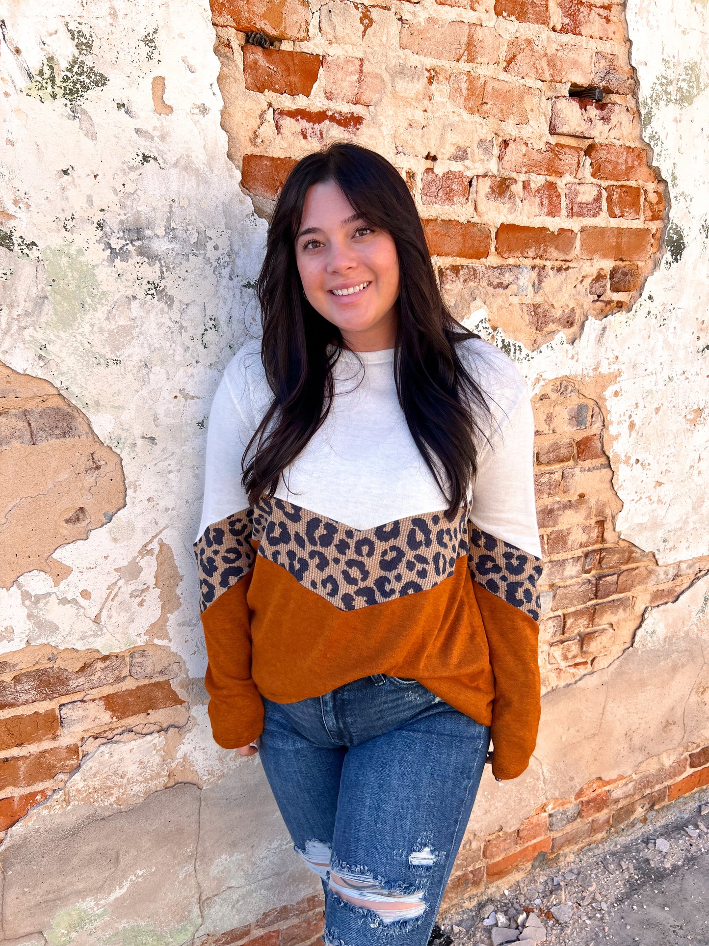 Brooke Brushed Hacci Leopard Waffle Chevron Knit Top-Shirts & Tops-Haptics-10/25/23 md, 2nd md, HT2097B, t6-The Twisted Chandelier
