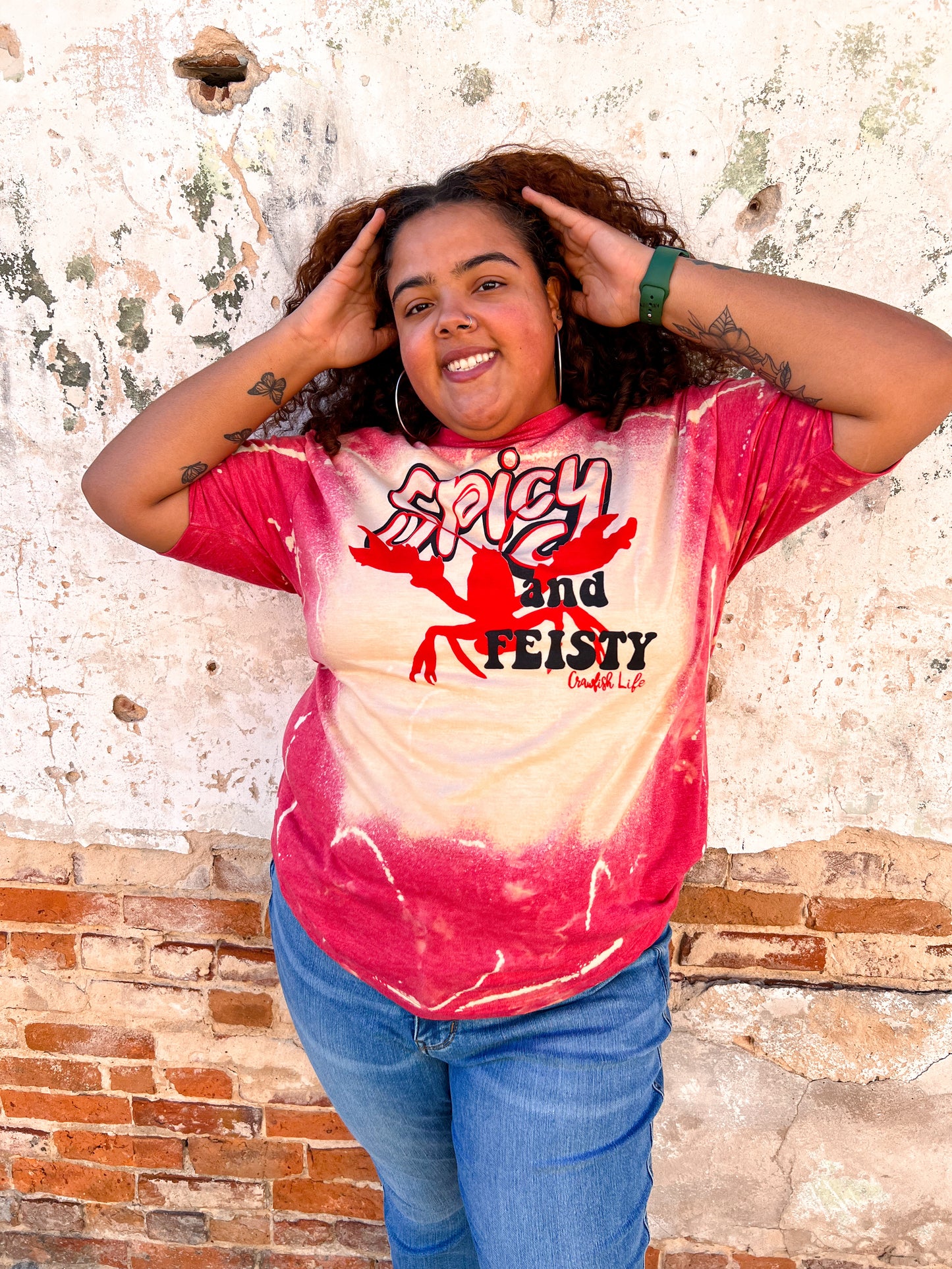 Spicy & Feisty Crawfish Life T Shirt - Plus-Shirts & Tops-Bling-A-Gogo-1st md, 8/09/23-The Twisted Chandelier