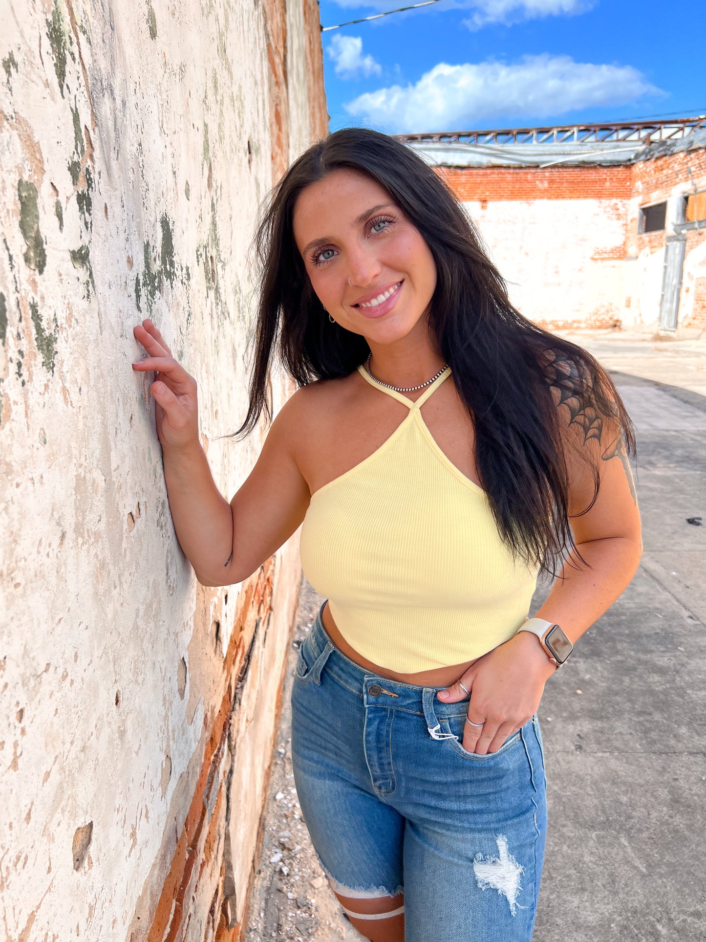 Mylie Knit Diamond Crop Top - Yellow-Apparel & Accessories-Love Tree-10091TH, 4/5/22, T2-The Twisted Chandelier