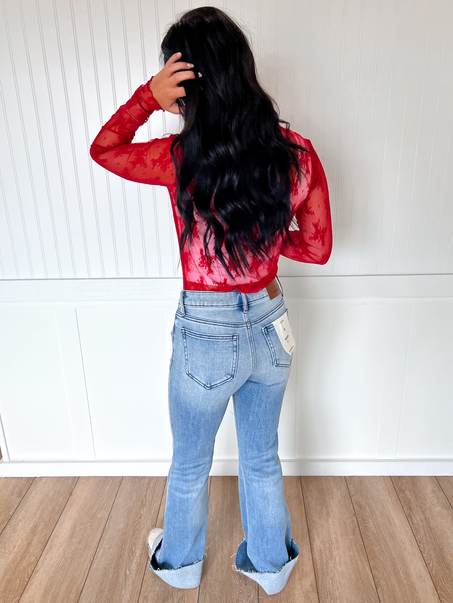 Happi Medium Light Mid Rise Distressed 33" Inseam Flare-Hidden Jeans-Bin b6,bottoms,CR 10/21/24,FD 10/22/24-The Twisted Chandelier