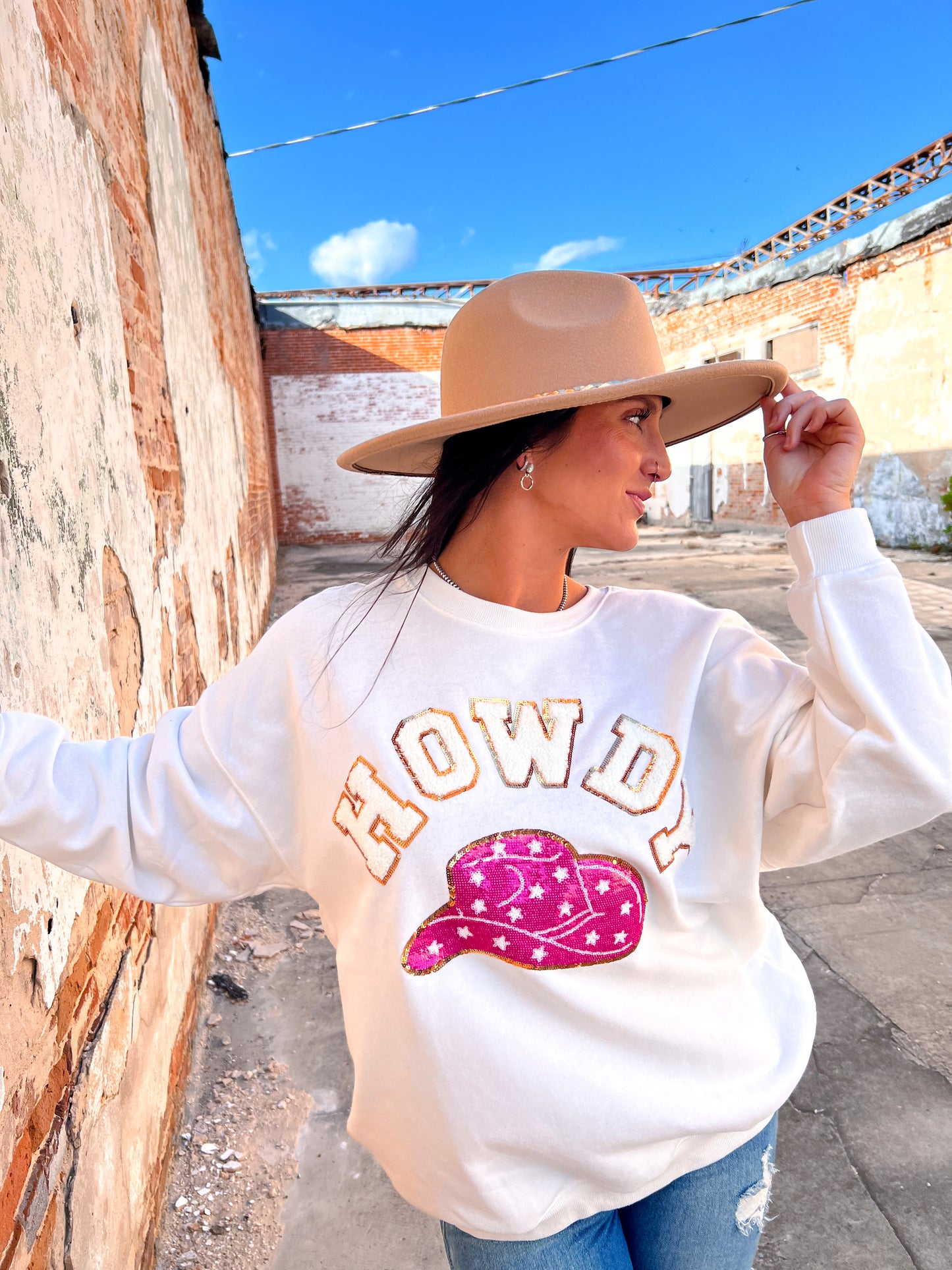Tatum Fleece Terry Howdy Graphic Sweatshirt-Sweatshirt-blue b.-BIN A4, BIN D2-The Twisted Chandelier