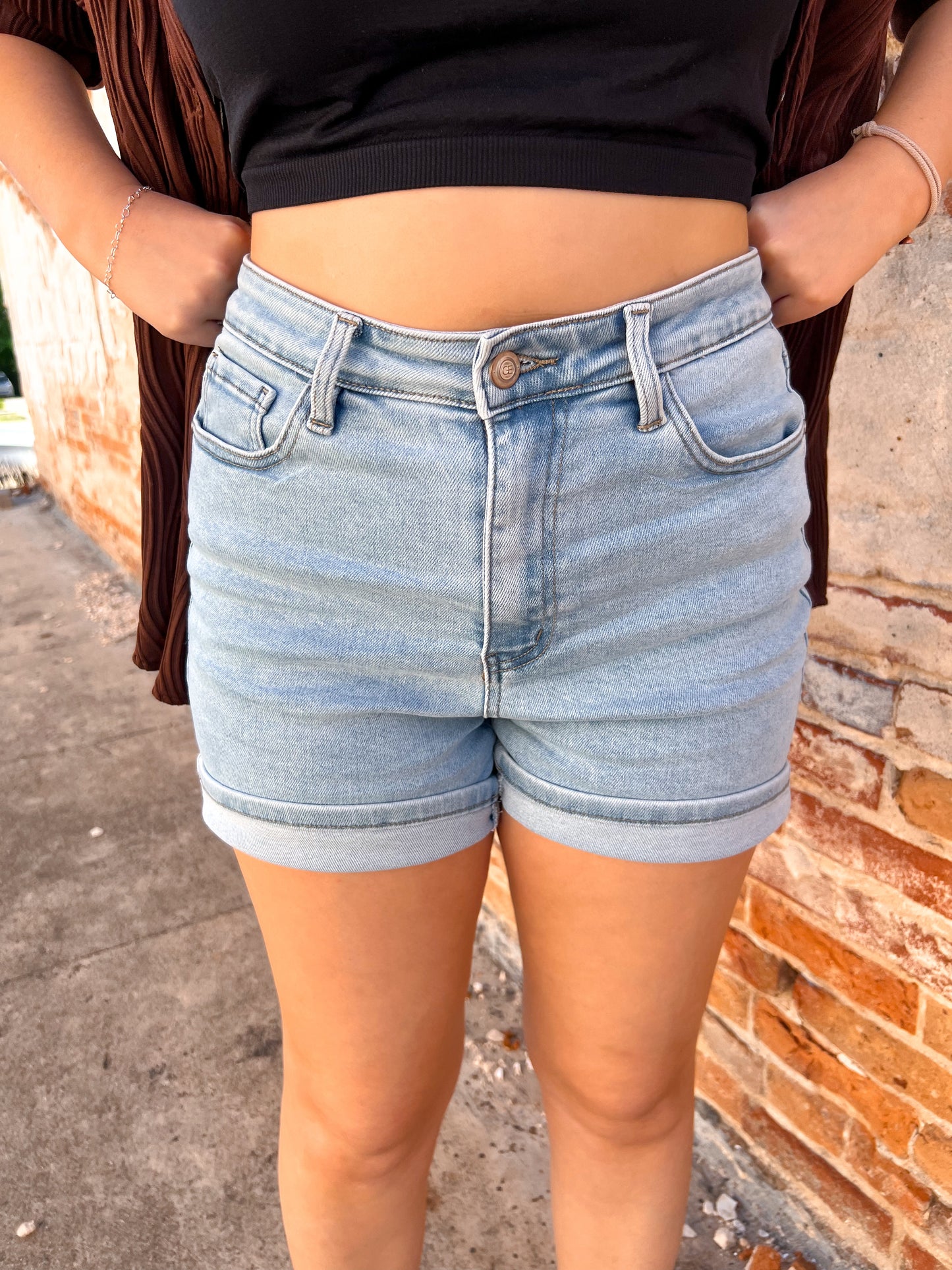 Elora High Rise Denim Shorts-Shorts-Southern Grace Wholesale-1145j-The Twisted Chandelier
