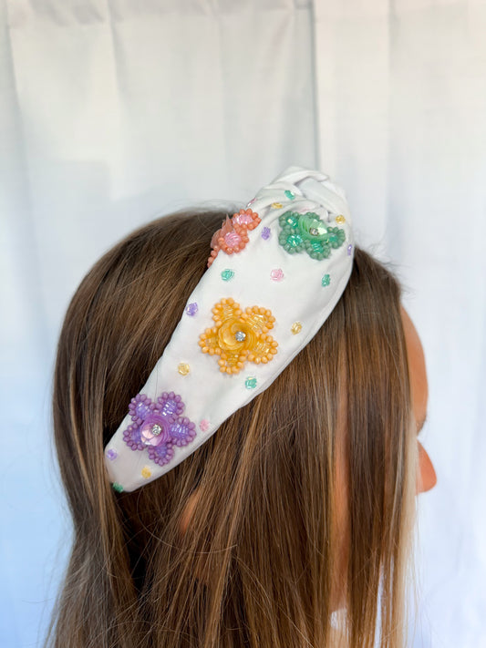 Spring Flower Knot Headband - White-Headband-Kenze Pannee-00360332-The Twisted Chandelier
