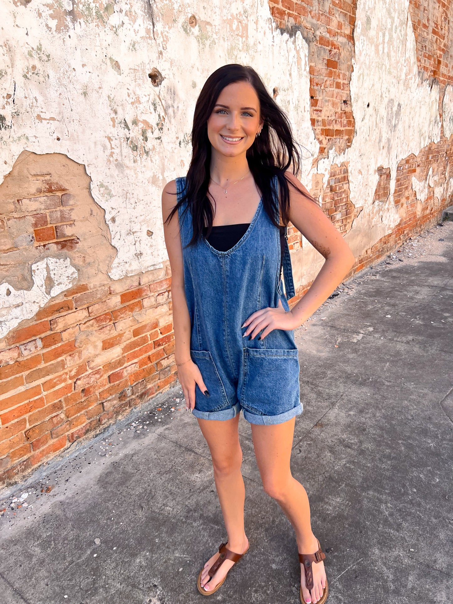 Lexie Denim Sleeveless Romper-Romper-ee:some-05/11/25,1st md,Bin d2,BK11619,DJR,OGP 67.99-The Twisted Chandelier