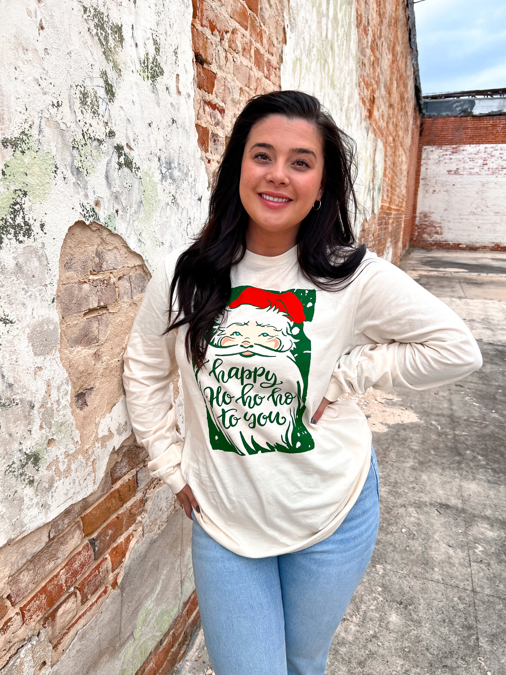 Happy Ho Ho Ho Natural Long Sleeve-Long Sleeve Top-small town society-Bin C1, Max Retail-The Twisted Chandelier
