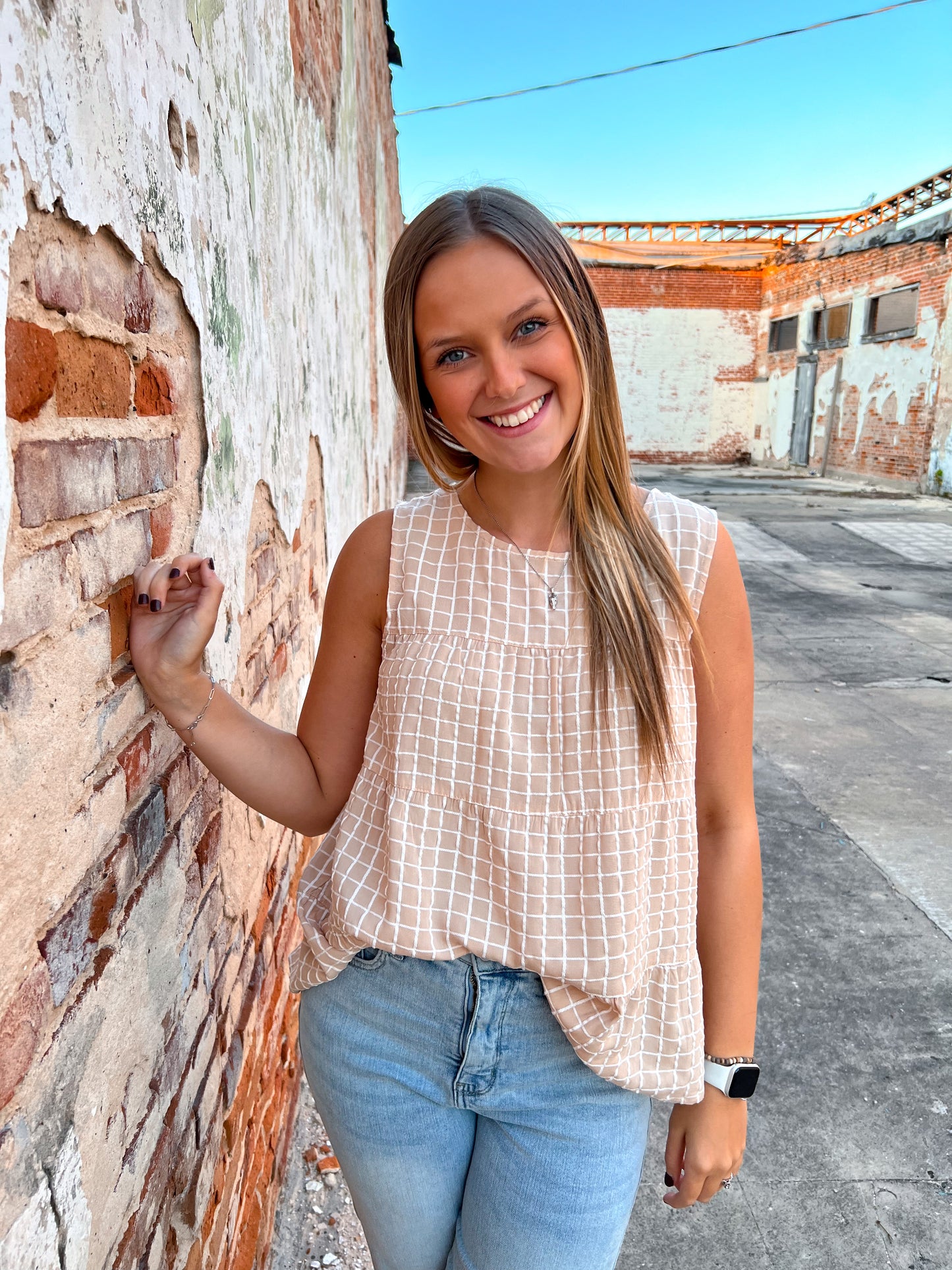 Diana Soft Raylon Grid Texture Fabric Sleeveless Top-top-Kori America--The Twisted Chandelier