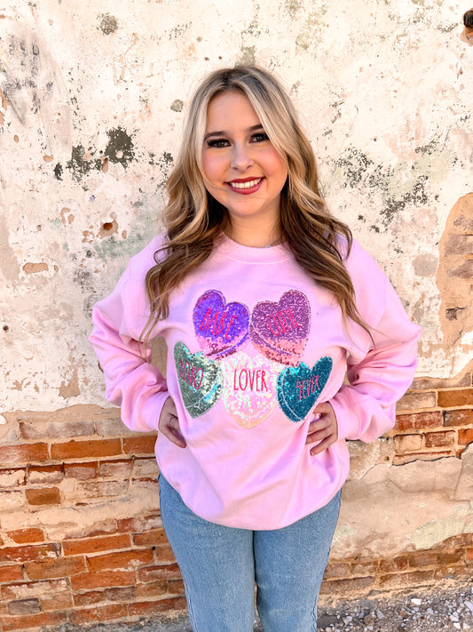 Conversation Valentine Heart Light Pink Sweatshirt-Sweatshirt-Southern Belle Wholesale--The Twisted Chandelier