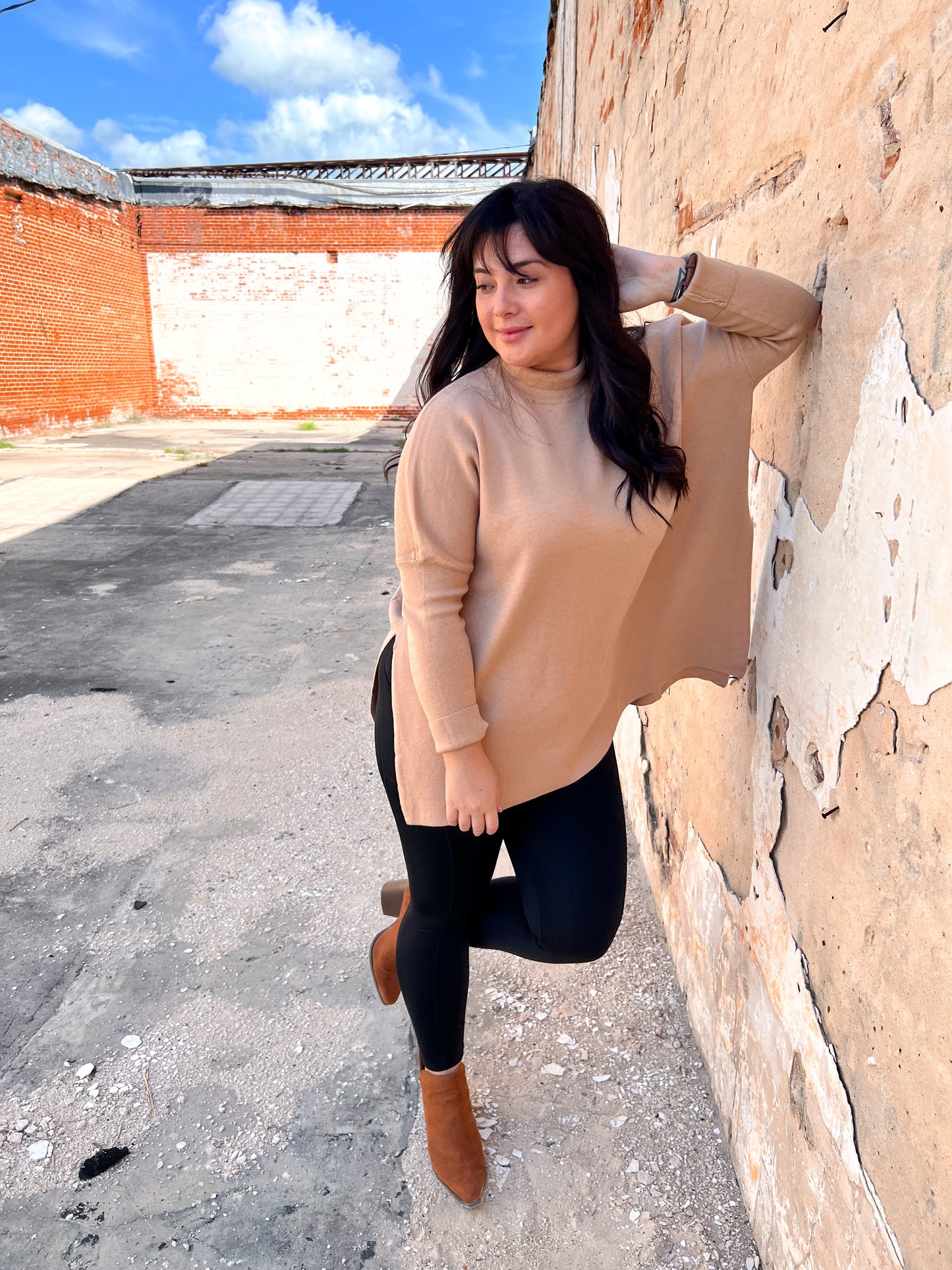 Allie Mock Neck Long Sleeve Top-Sweater-Entro-BIN B4-The Twisted Chandelier