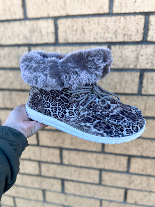Fancy Black & White Leopard Faux Fur Lined High Top Shoes Gypsy Jazz-Shoes-GYPSY JAZZ/VERY G/WOLF BRANDS-GJSP0236, Max Retail-The Twisted Chandelier