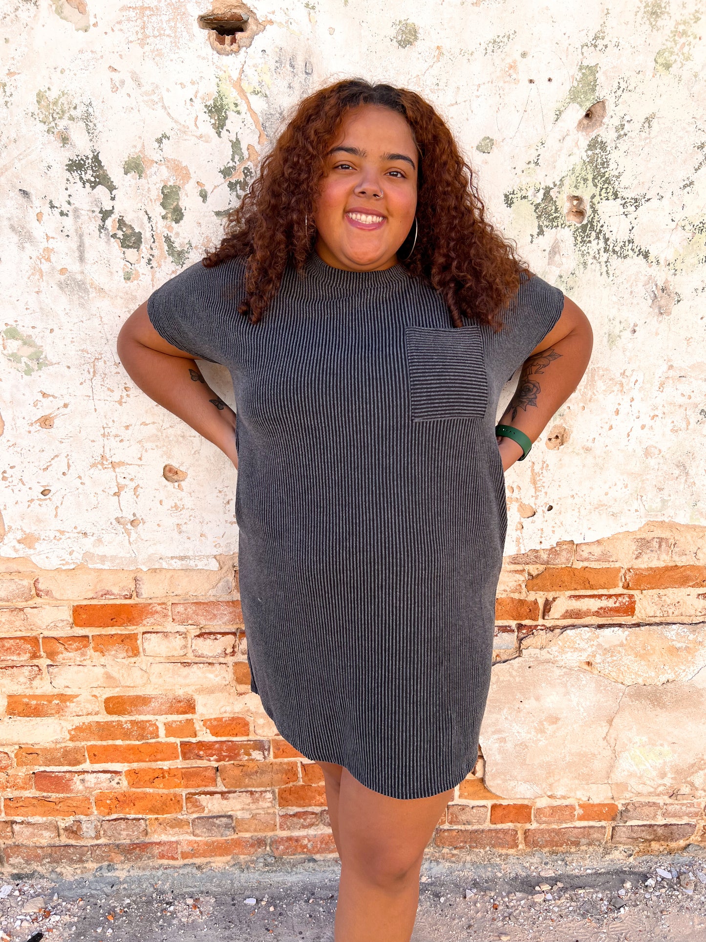 Maggie Charcoal Tee Shirt Dress - Plus-Dress-Entro-11/28/23 md, 1st md, 8/29/23, BIN A3-The Twisted Chandelier