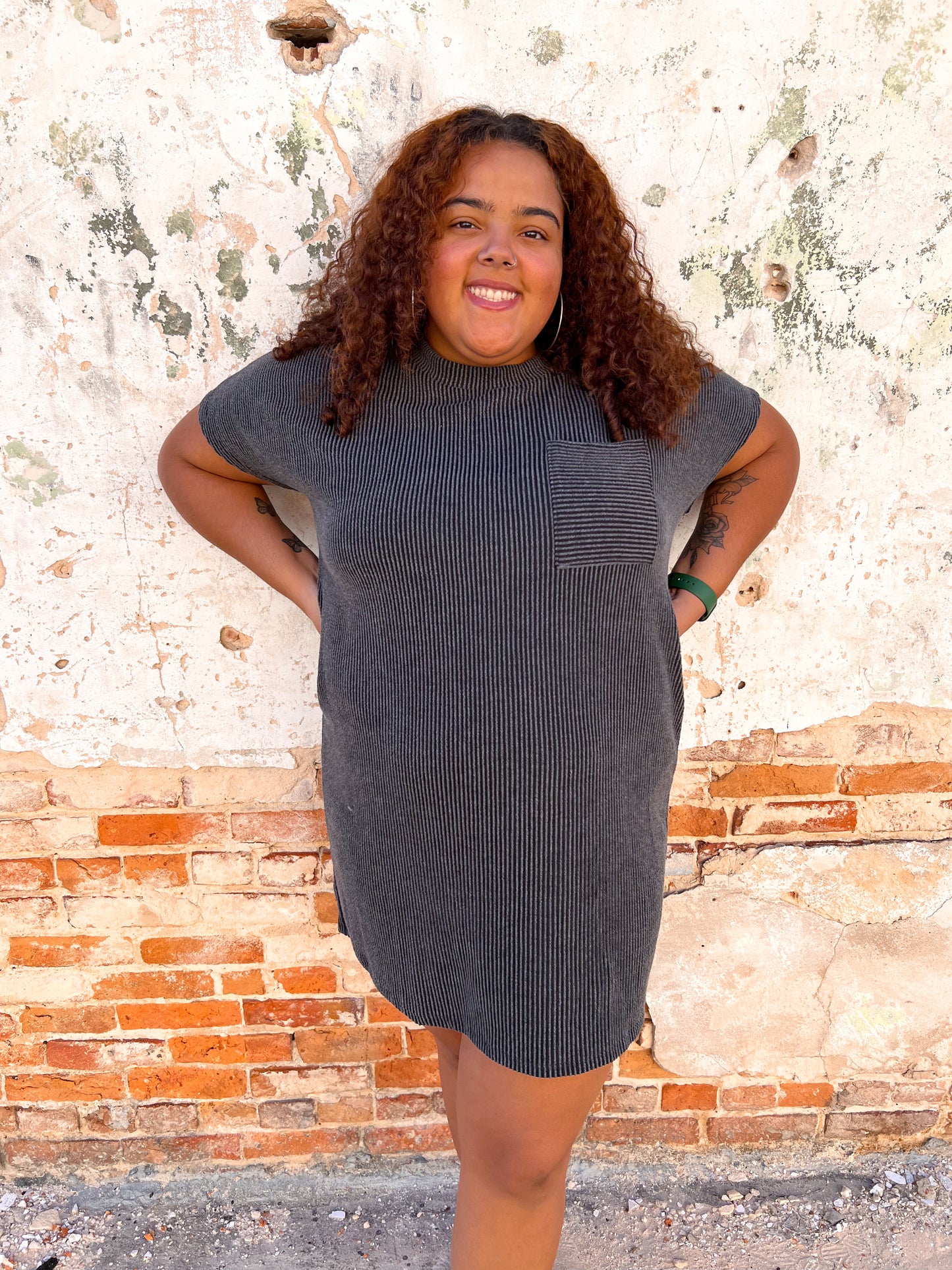 Maggie Charcoal Tee Shirt Dress - Plus-Dress-Entro-11/28/23 md, 1st md, 8/29/23, Max Retail-The Twisted Chandelier