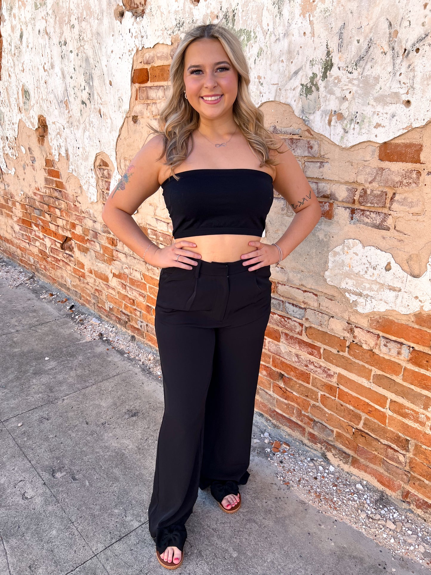 Raella Solid Point Wide Pants - Black-Pants-Umgee-BIN A5, Max Retail-The Twisted Chandelier