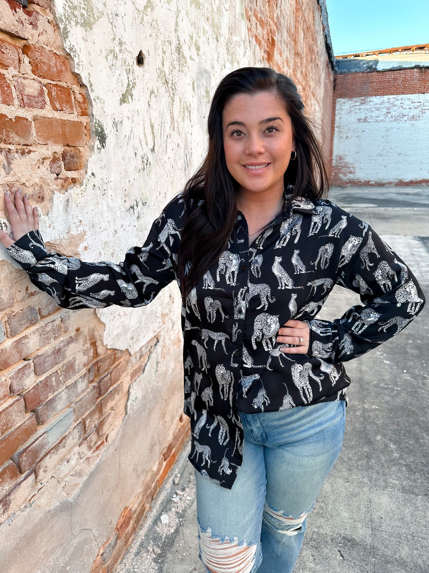 Elva Cheetah printed button-down shirts blouse-Top-mazik-6/6-The Twisted Chandelier