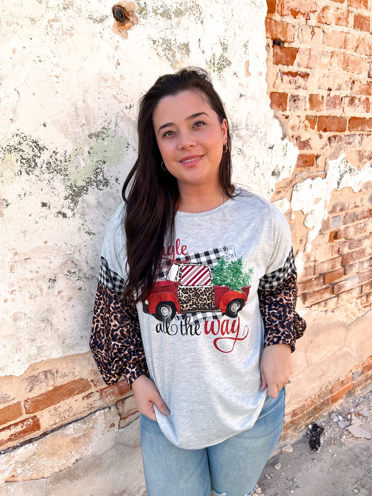 Jingle Festive Truck Christmas Long Sleeve-Graphic T-Shirt-Southern Grace Wholesale--The Twisted Chandelier