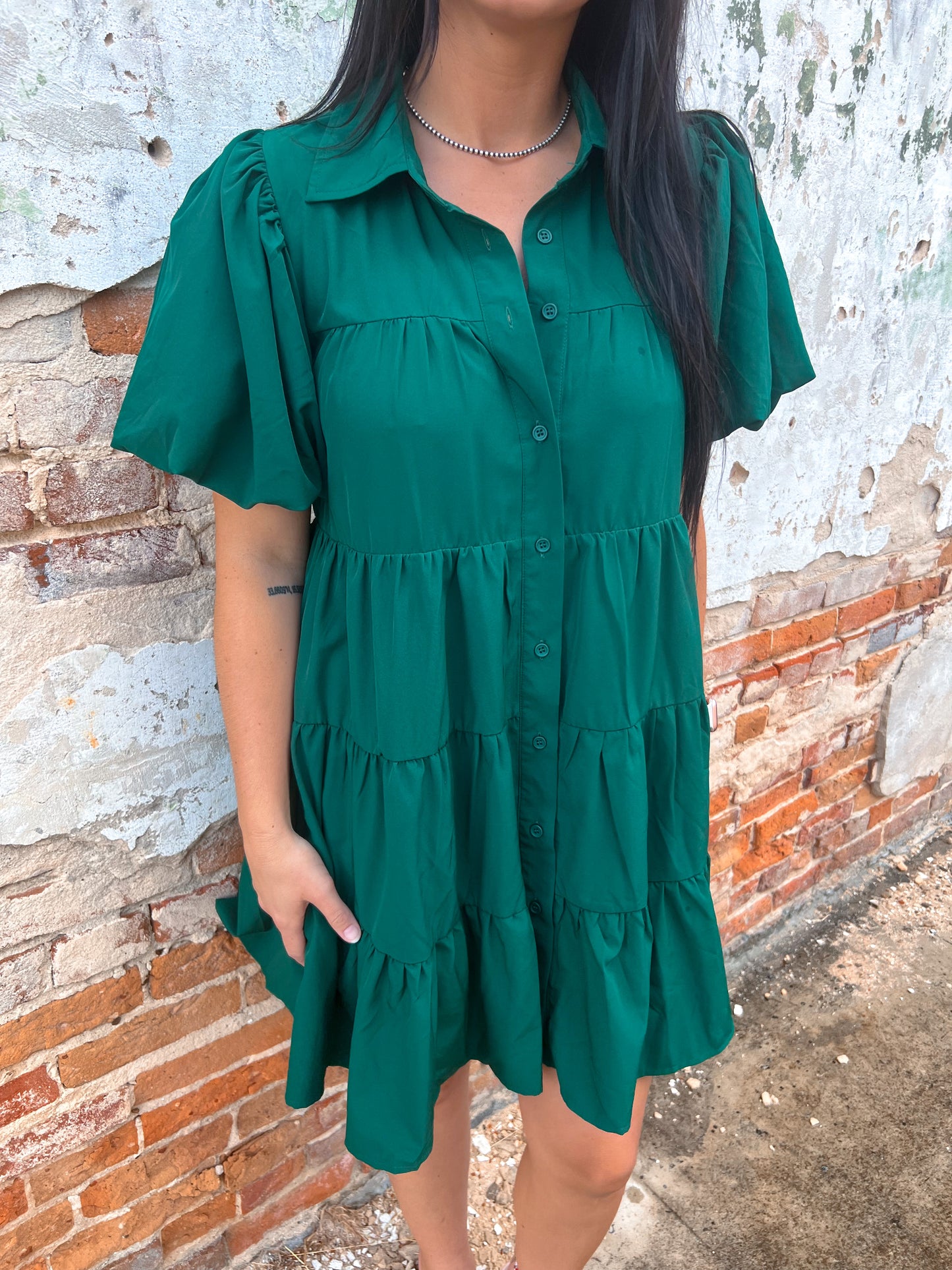 Sydney Solid Button Up Tiered Mini Dress-Dress-Entro-BIN A2-The Twisted Chandelier