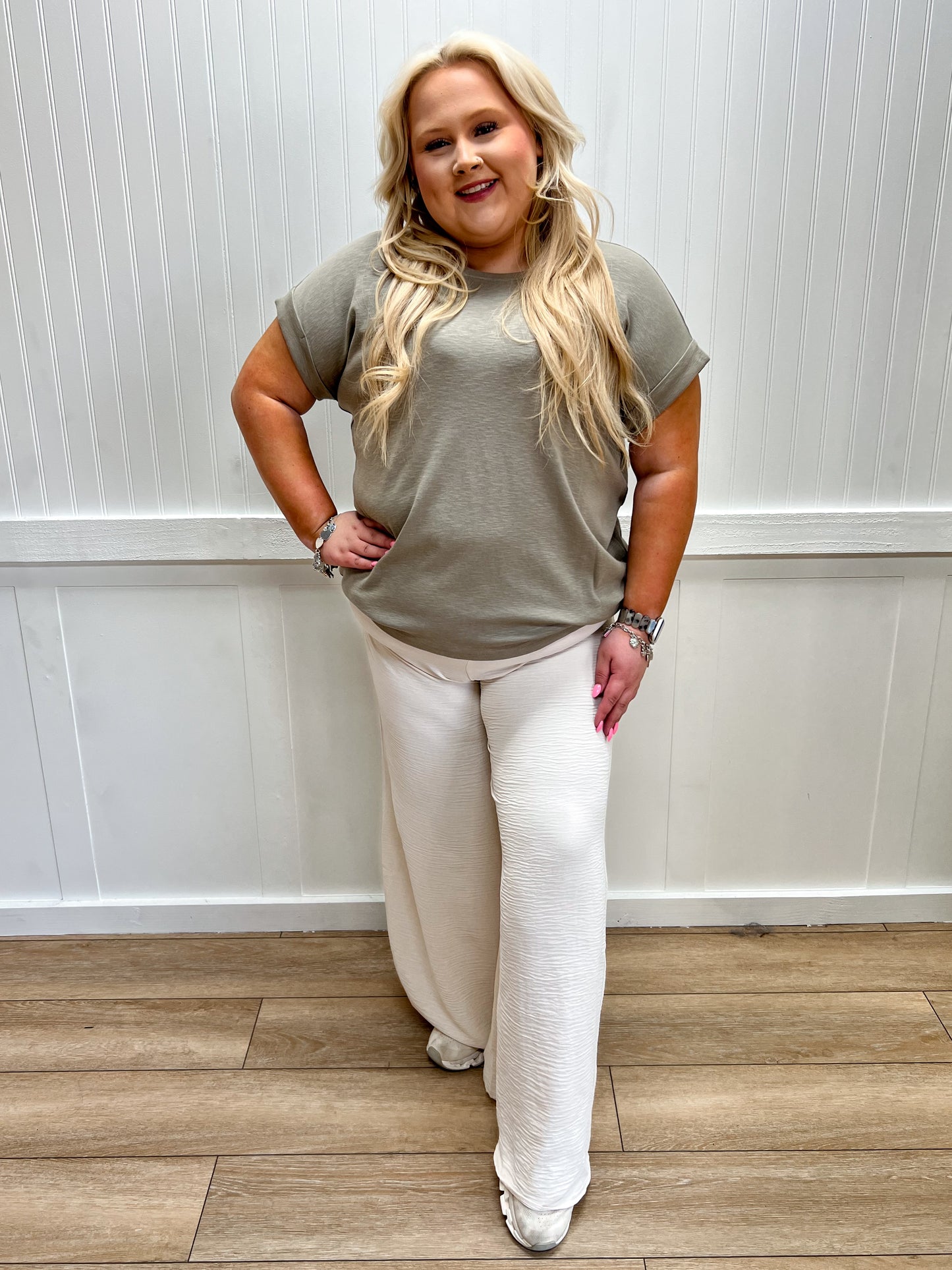 Delaney Cotton Modal Slub Rolled Sleeve Tee - Plus - Mushroom