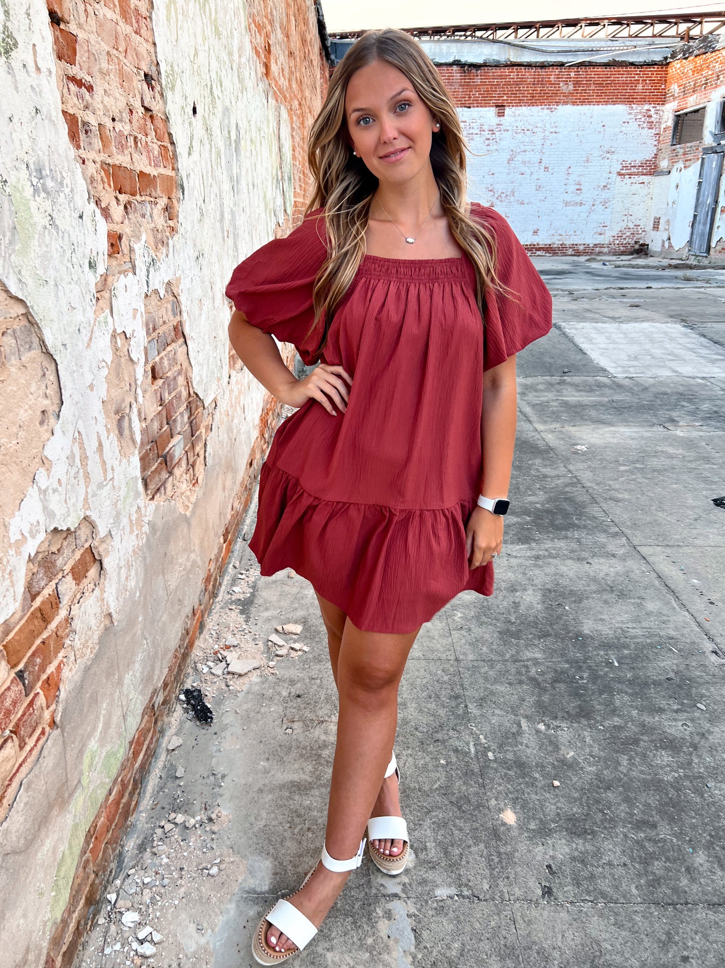 Nevaeh Textured Short Sleeve Square Neck Dress-Dress-Entro--The Twisted Chandelier