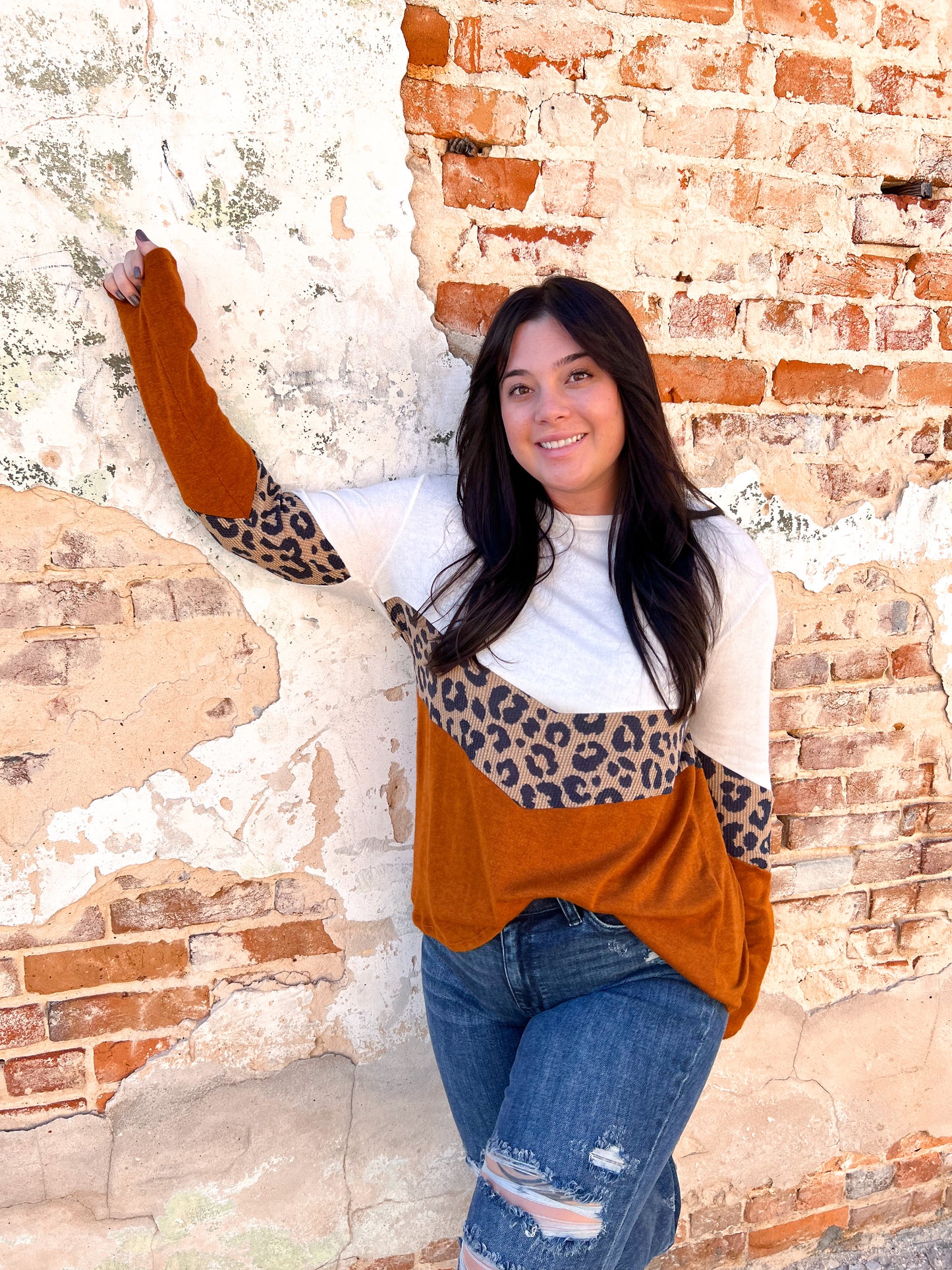Brooke Brushed Hacci Leopard Waffle Chevron Knit Top-Shirts & Tops-Haptics-10/25/23 md, 2nd md, HT2097B, t6-The Twisted Chandelier