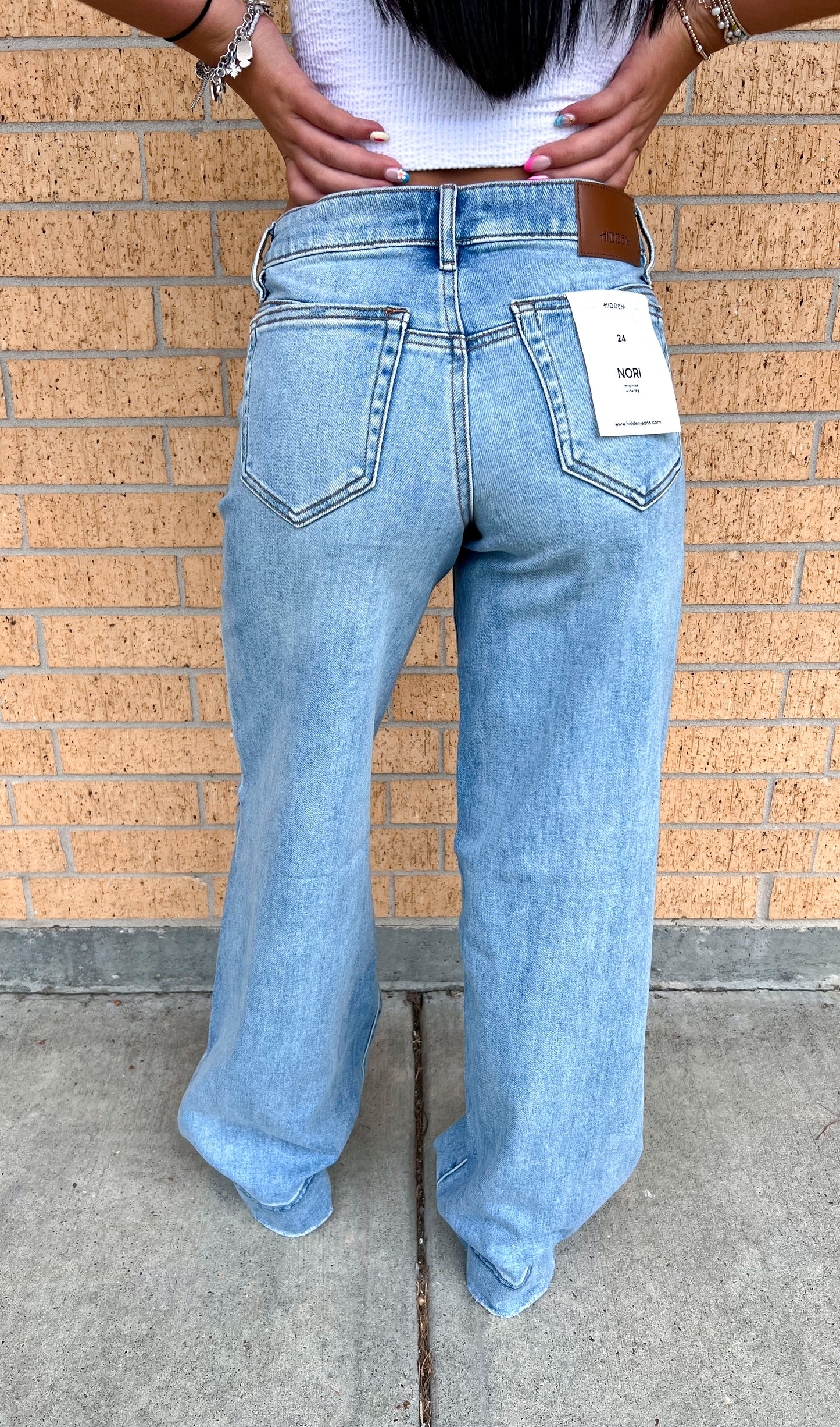 Nori Light Wash Distressed Stretch 33" Inseam Wide Leg Jeans-Hidden Jeans-Bin D6,bottoms,FD 08/19/25-The Twisted Chandelier