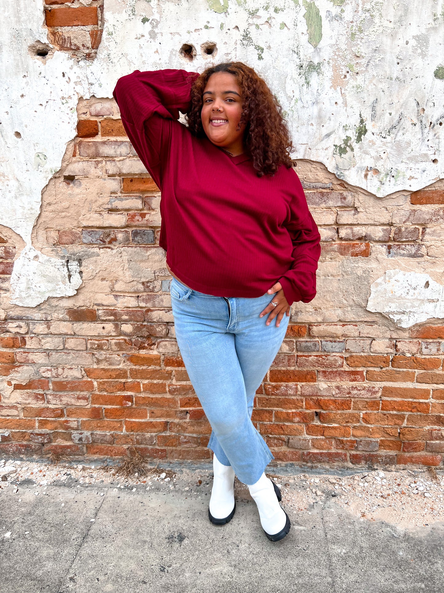 Gianna Textured Solid V-neck Comfy Knit Top - Plus Size-Shirt-VERY J-09/12/22, 11/28/23 md, 1st md, BIN B2-The Twisted Chandelier